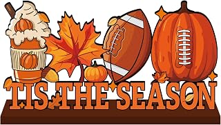 Fall Decorations for Home, 11.8x6 Inches Fall Football Theme Wooden Table Centerpiece Tis the Season Sign Autumn Harvest Thanksgiving Table Decorations