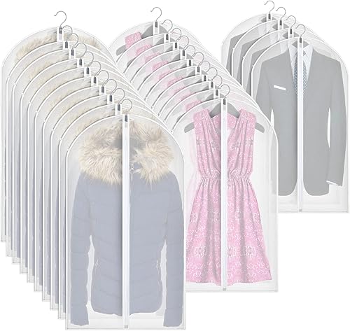 Sratte 50 bolsas transparentes de 55 pulgadas, 48 pulgadas y 32 pulgadas para colgar ropa, bolsas de traje ligeras a granel con cremallera para