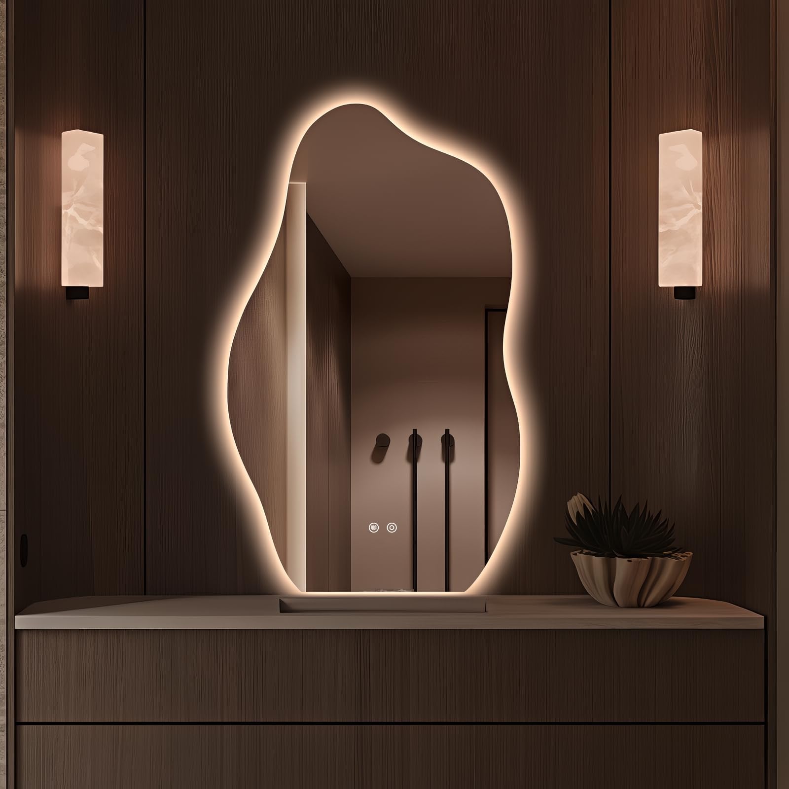 BOLEN Irregular LED Bathroom Mirror, Wavy Backlit Wall Mirror, 80x60cm