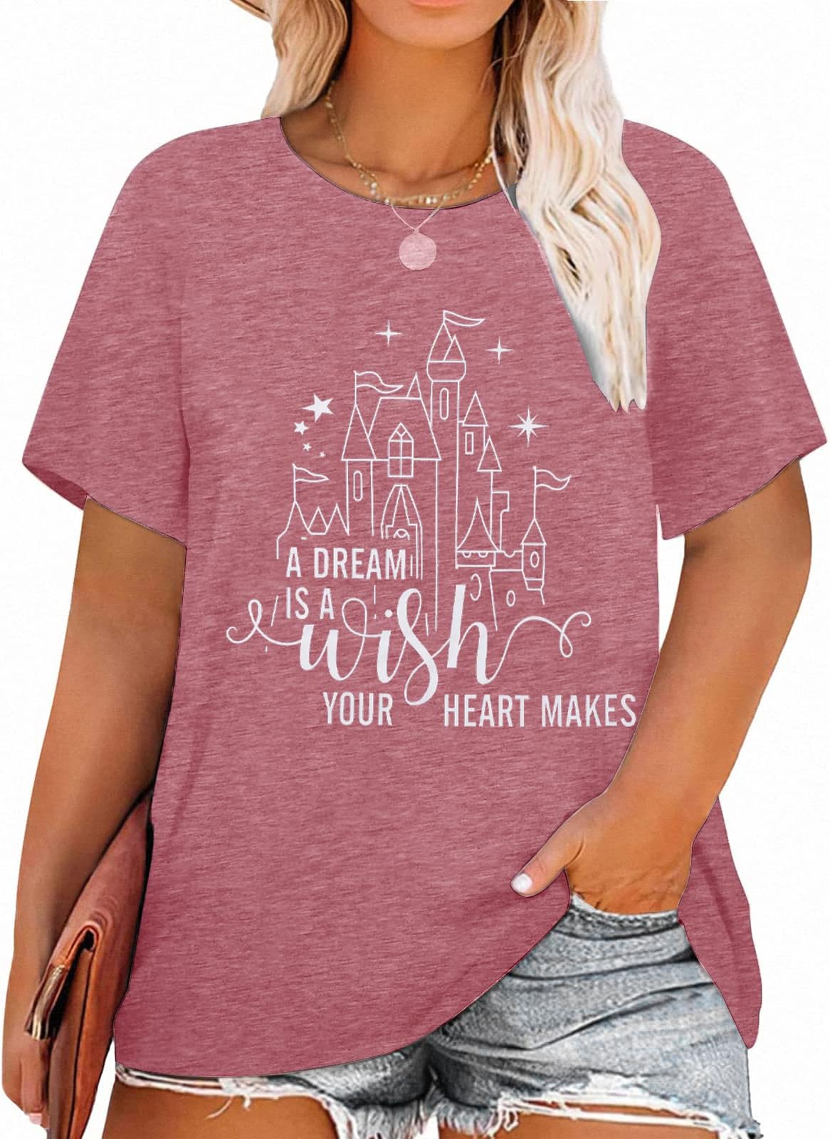LUKYCILDA Dream is a Wish Your Heart Makes Shirt Plus Size Womens Funny Castle Letter Print T Shirt Inspirational Gift Tee Tops