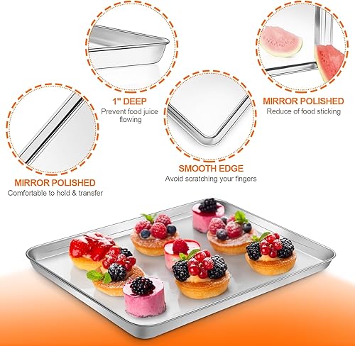 Miniatura 2 de CEKEE Juego de 12 bandejas para hornear de 16 pulgadas, de acero inoxidable para hornear, bandeja para horno, tostadora, bandeja para horno, bandeja