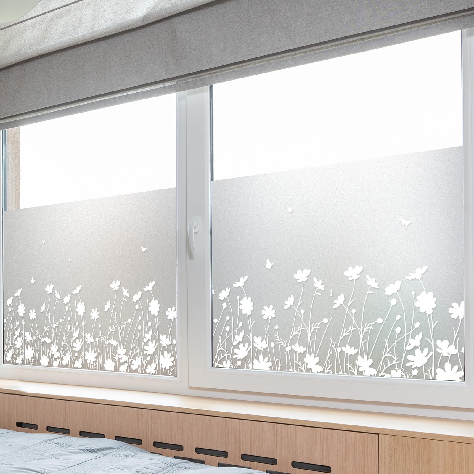 dktie Pellicola per finestre in vinile smerigliato per la privacy, pellicola per finestre senza colla, pellicola per finestre in vetro colorato rimovibile per cucina, bagno, camera dei bambini, 90 x