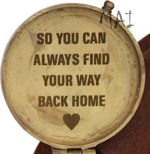 Miniatura 3 de Brújula de bolsillo para senderismo, instrumento de supervivencia antiguo "So You Can Always Find Your Way Back Home" Grabado bolsillo de campamento