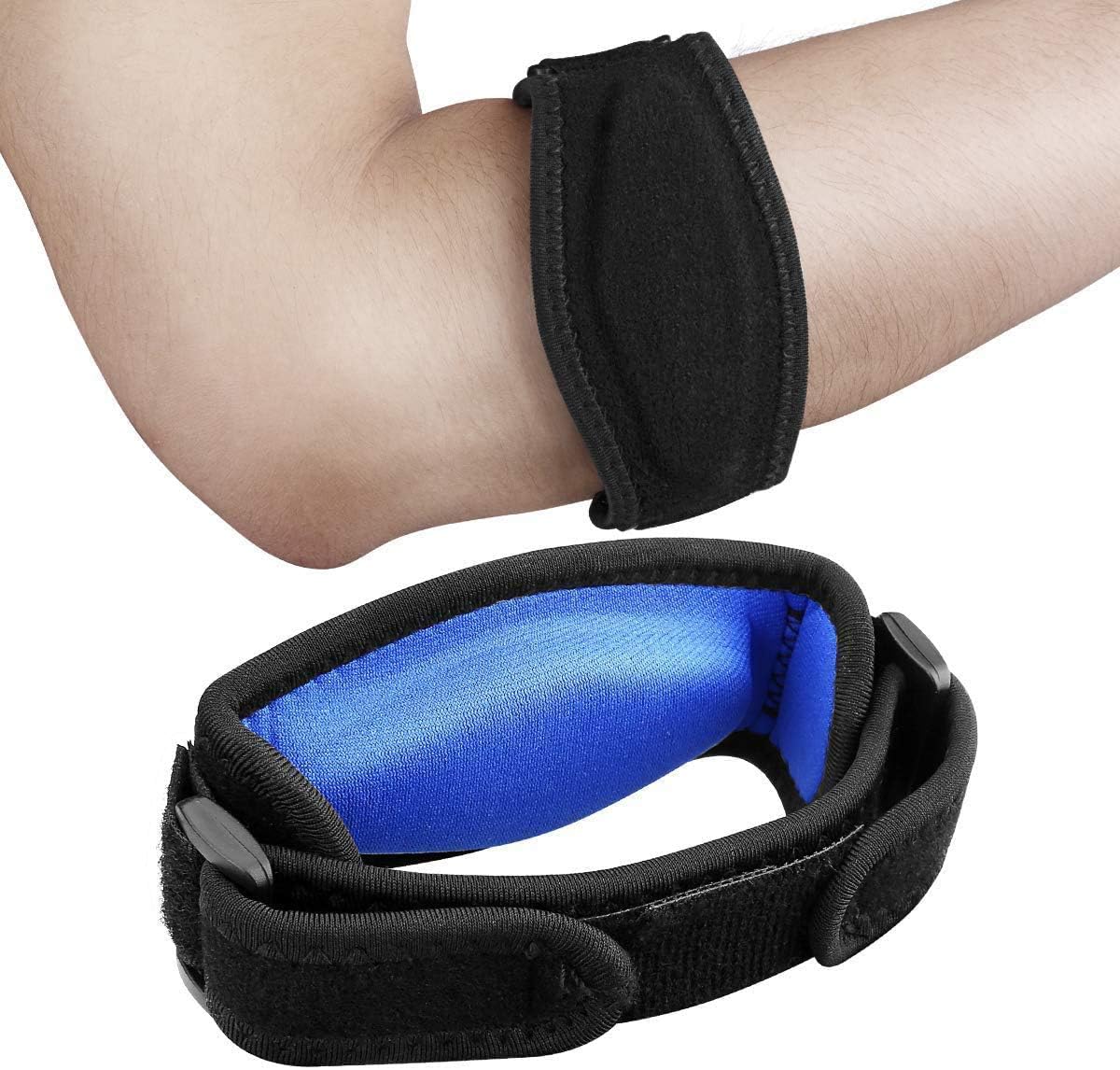 DELFINOElbow Support Strap, Adjustable Elbow Brace with Compression Pad Tennis Golfer's Elbow Pain Relief Weather Resistance for Tennis Elbow, Golfers Elbow, Pain Relief, Men, Women Blue 2 Pack