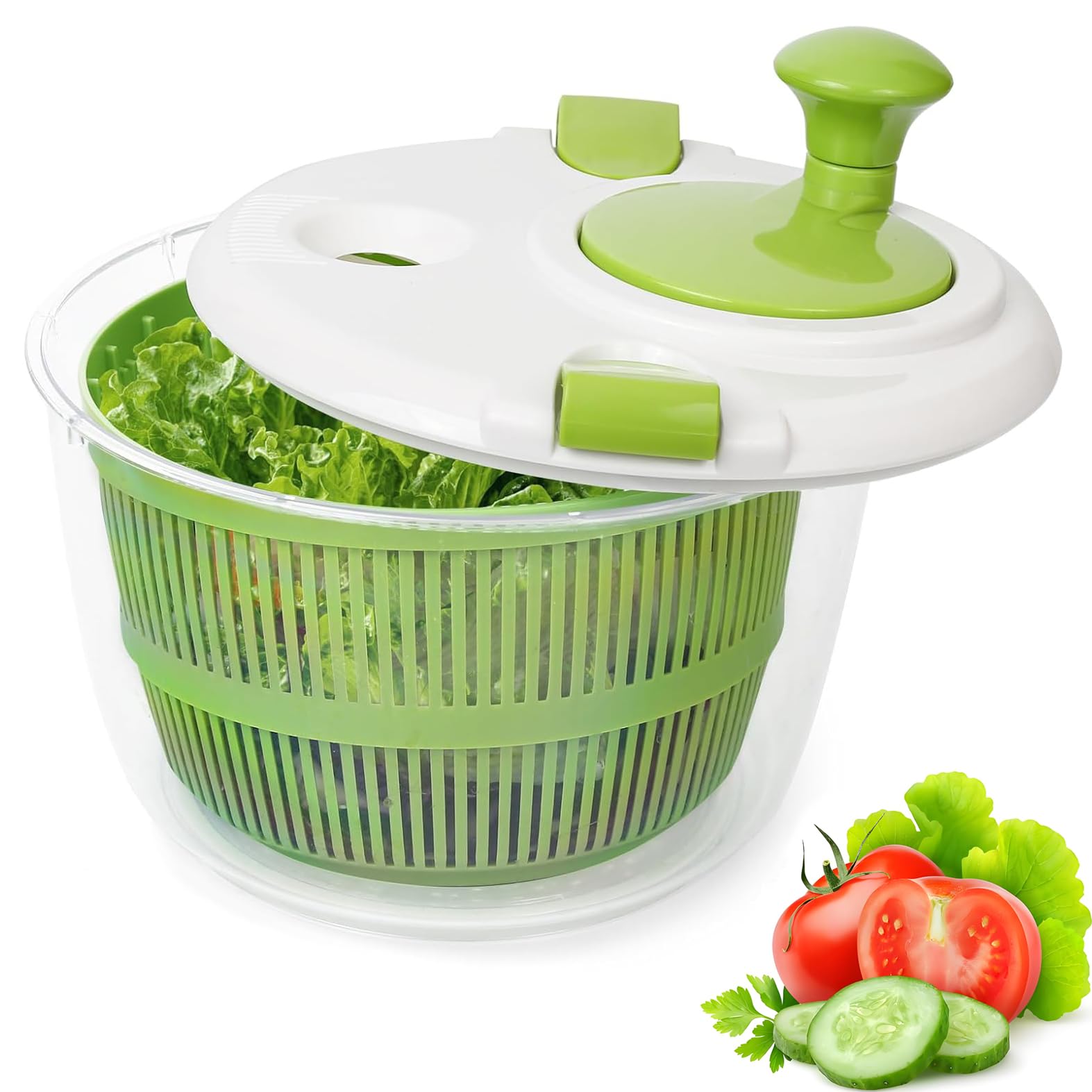5L Salad Spinner – Small Salad Washer and Spinner, Lettuce Spinner with Vegetable Washing Basket and Serving Bowl, Household Fruit Drainer Salad Dryer, Kitchen Spinner, Green