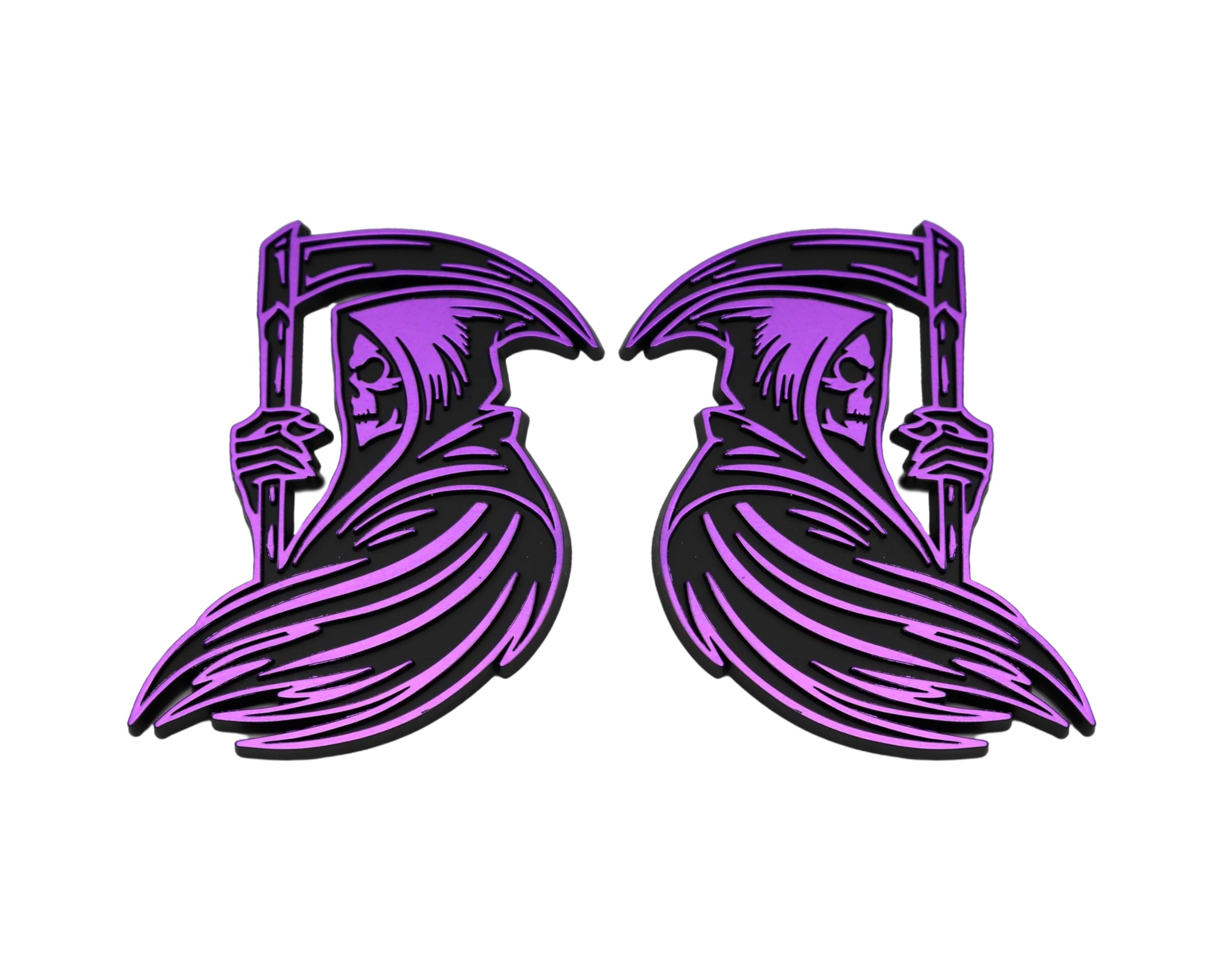 Emblema de la Parca, calcomanía 3D personalizada para automóvil, duradero, resistente a la intemperie, para el exterior del maletero, para coche, camión, SUV (juego de 2) (morado)