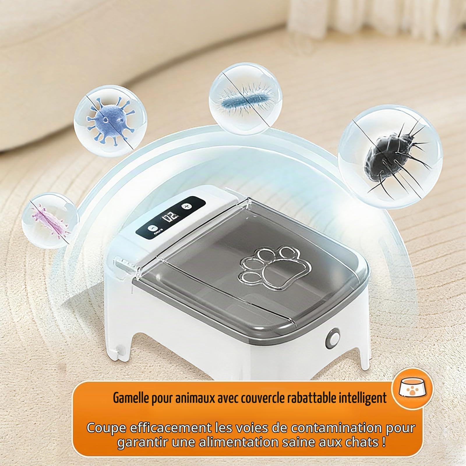 Mangeoire Automatique pour Chat – Capteur Intelligent, Bol de Nourriture Rabattable, Amovible Distributeur De Nourriture pour Animaux De Compagnie avec Affichage LCD, Acier Inoxydable, Noir