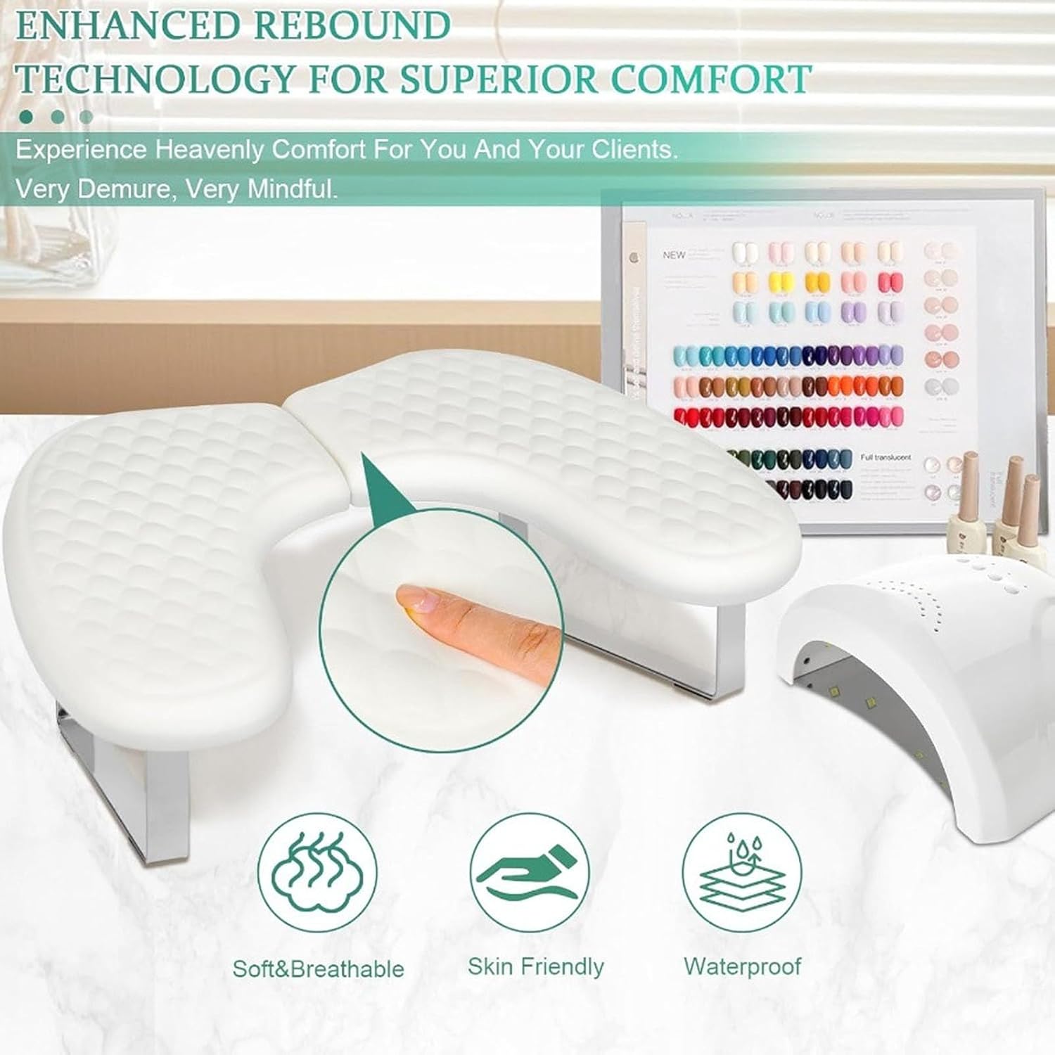 Nail Arm Rest with Phone Holder PU Leather U Shaped Manicure Arm Support Hand Rest for Home Salon Use (White)