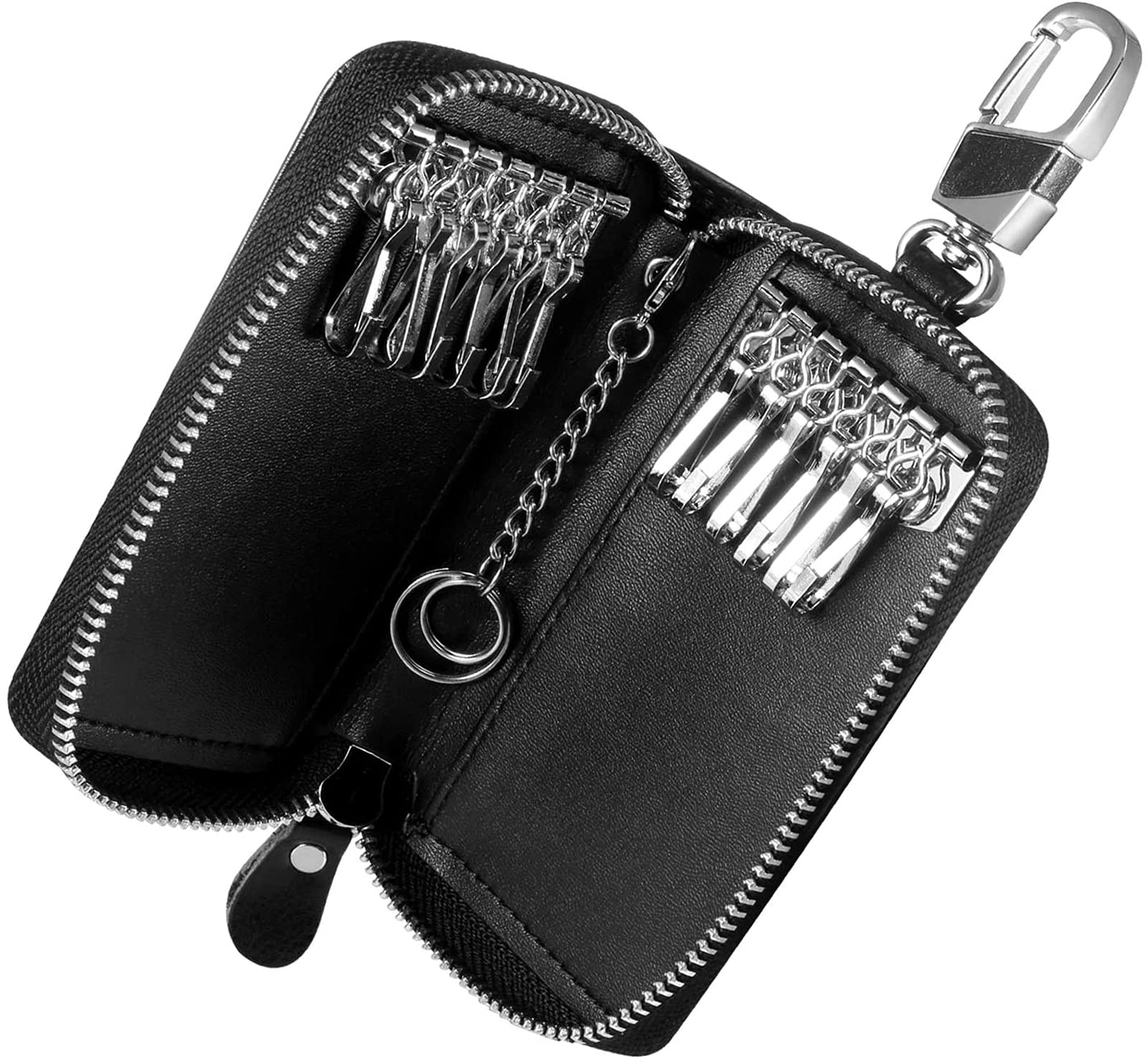 Foonii Portachiavi in Pelle, Portachiavi Pelle Borsellino Portachiavi, per Donna e Uomo Portachiavi Borsa in Pelle Unisex Portafoglio Chiave Auto Portafogli con 12 Gancio Nero