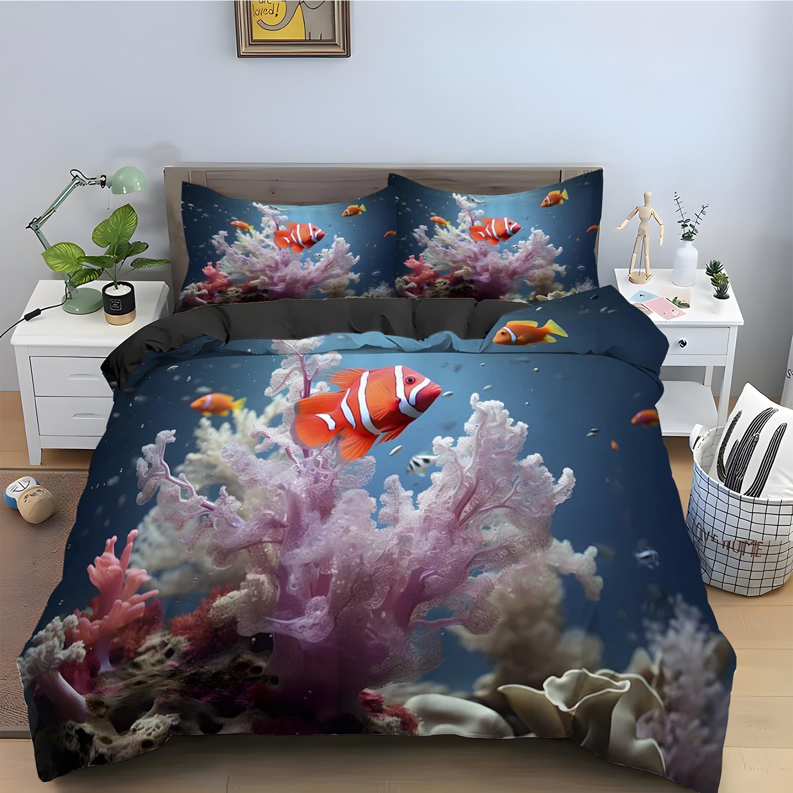 Housse de couette 220x240 koï parure de lit抗皱防滑带拉链三件套