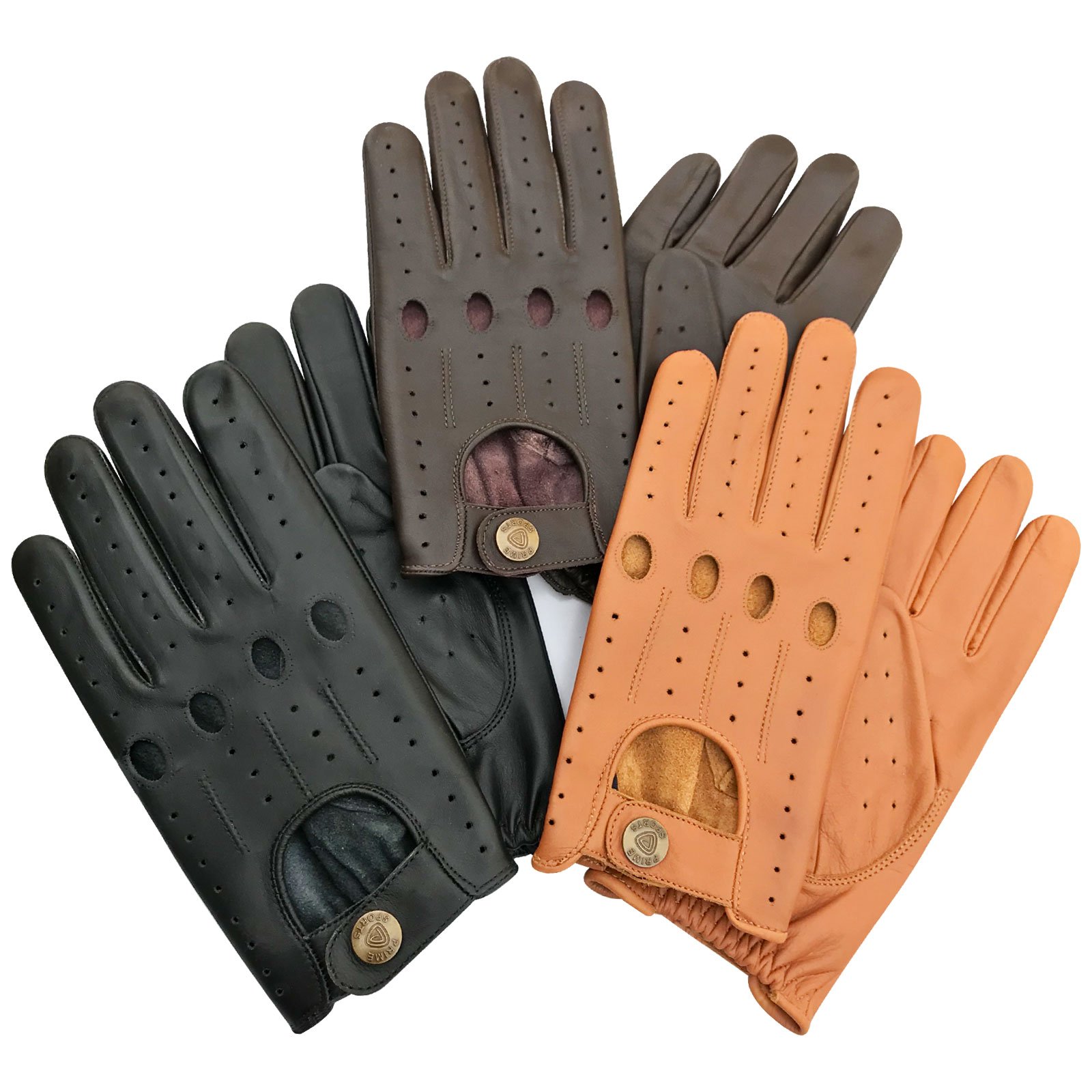 Prime Sports Men's Black New Premium Quality Classic Driving Gloves Real Cow Nappa Leather Brown Tan Colour 514 (, M)