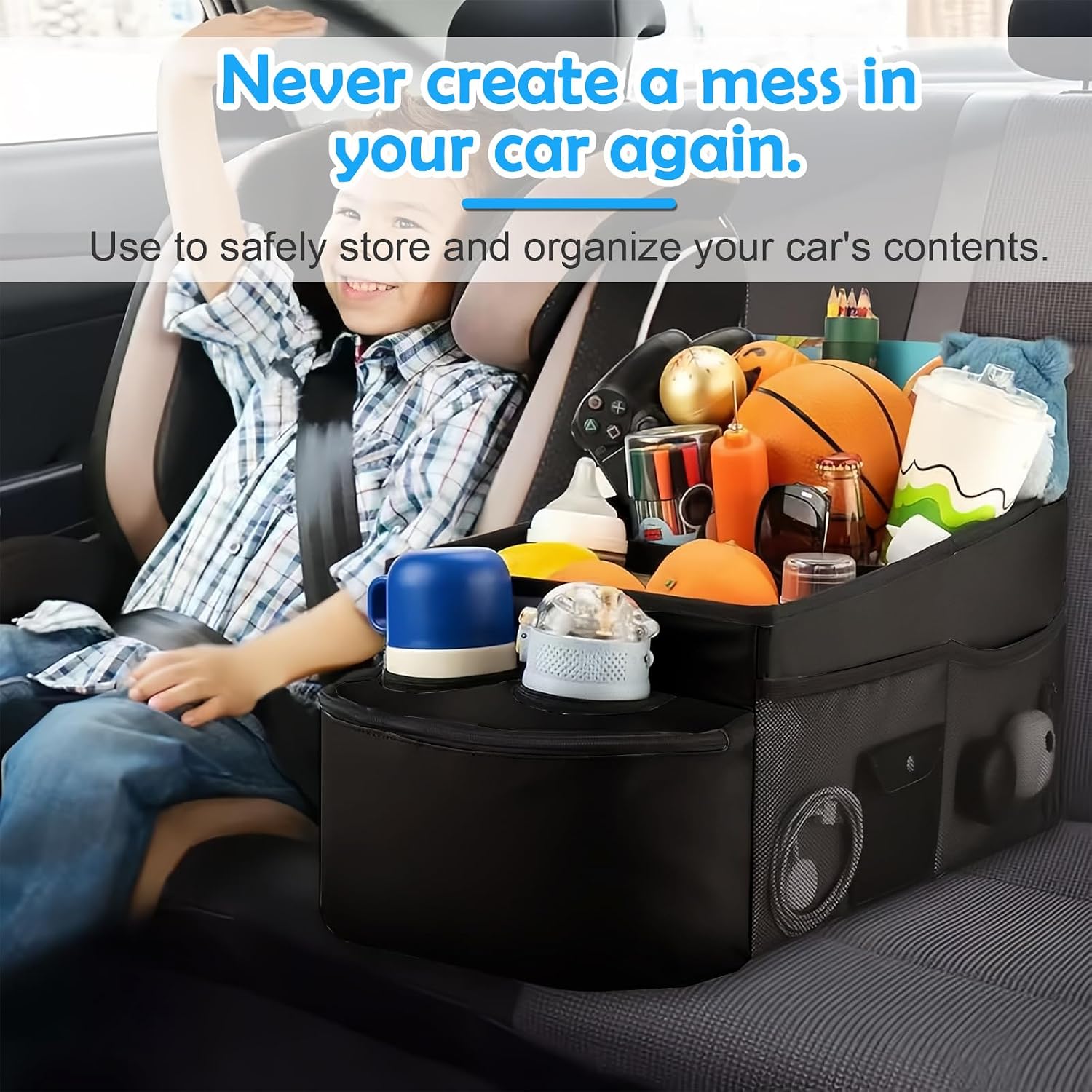 Car Organiser for Back Seat & Passenger Seat, Car Seat Organiser, Universal Seat Storage with Storage Compartments, Foldable, Water-Repellent for Toys, Books, Snacks (Black 27 x 45 x 23 cm) image 3