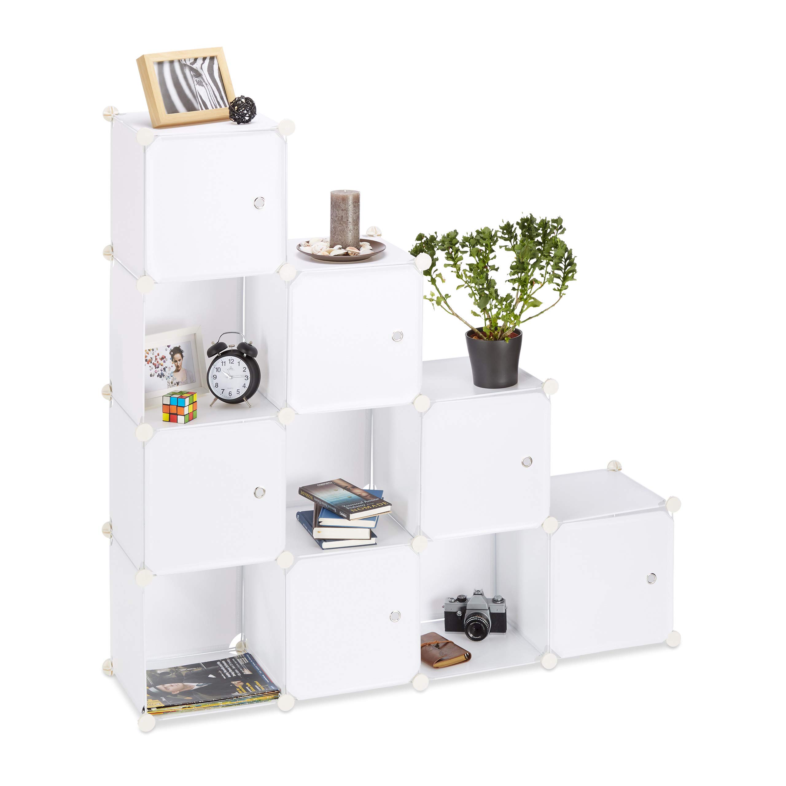 Relaxdays Estantería Modular XXL con 16 Compartimentos, Plástico, Blanco, 127x127x31,5 cm
