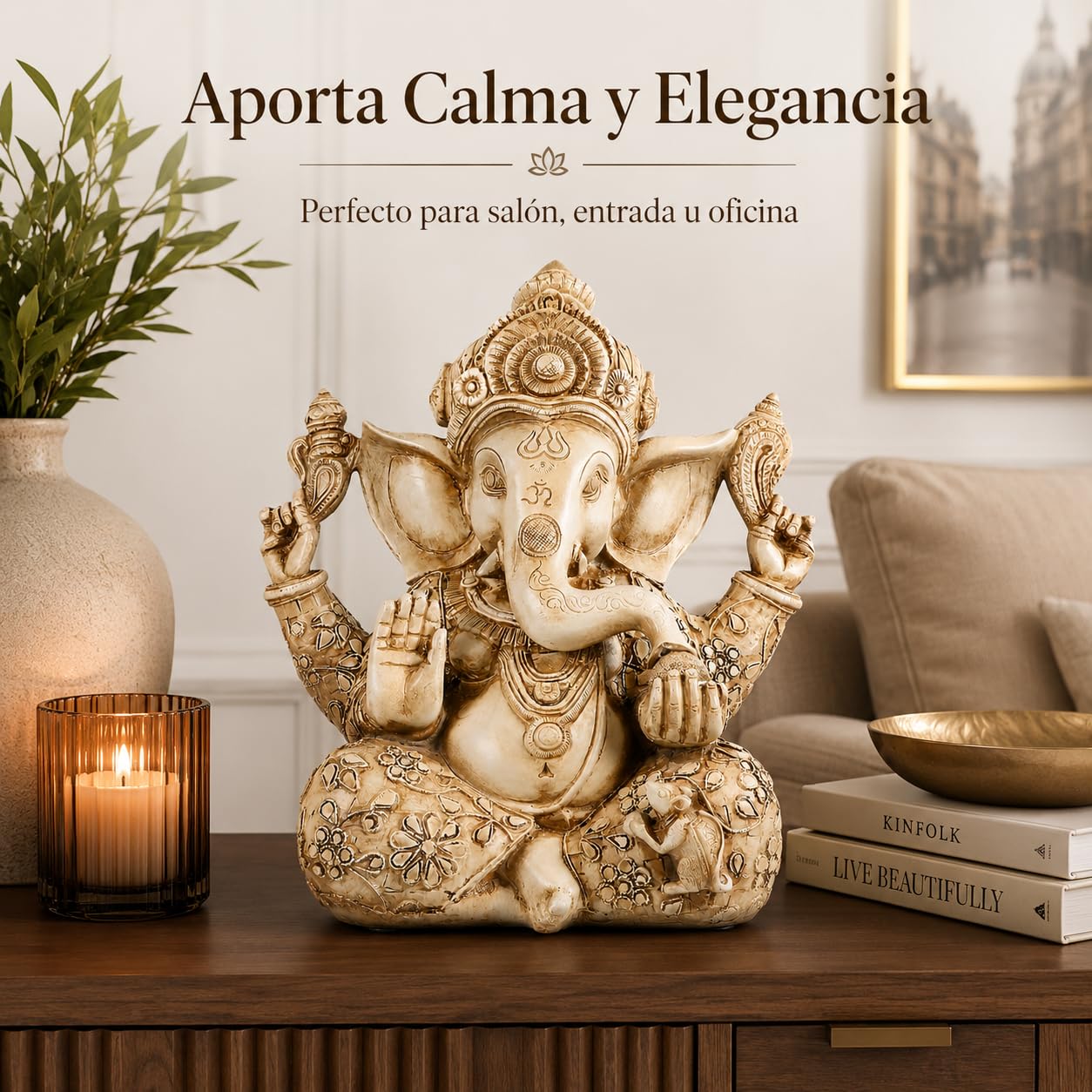 Señor Ídolo Estatua de elefante Buda Ganesh escultura 26. 5 x 30. 5 cm Blessing Home Diwali Decoración Resina Arte Artesanía Escritorio Ornamento