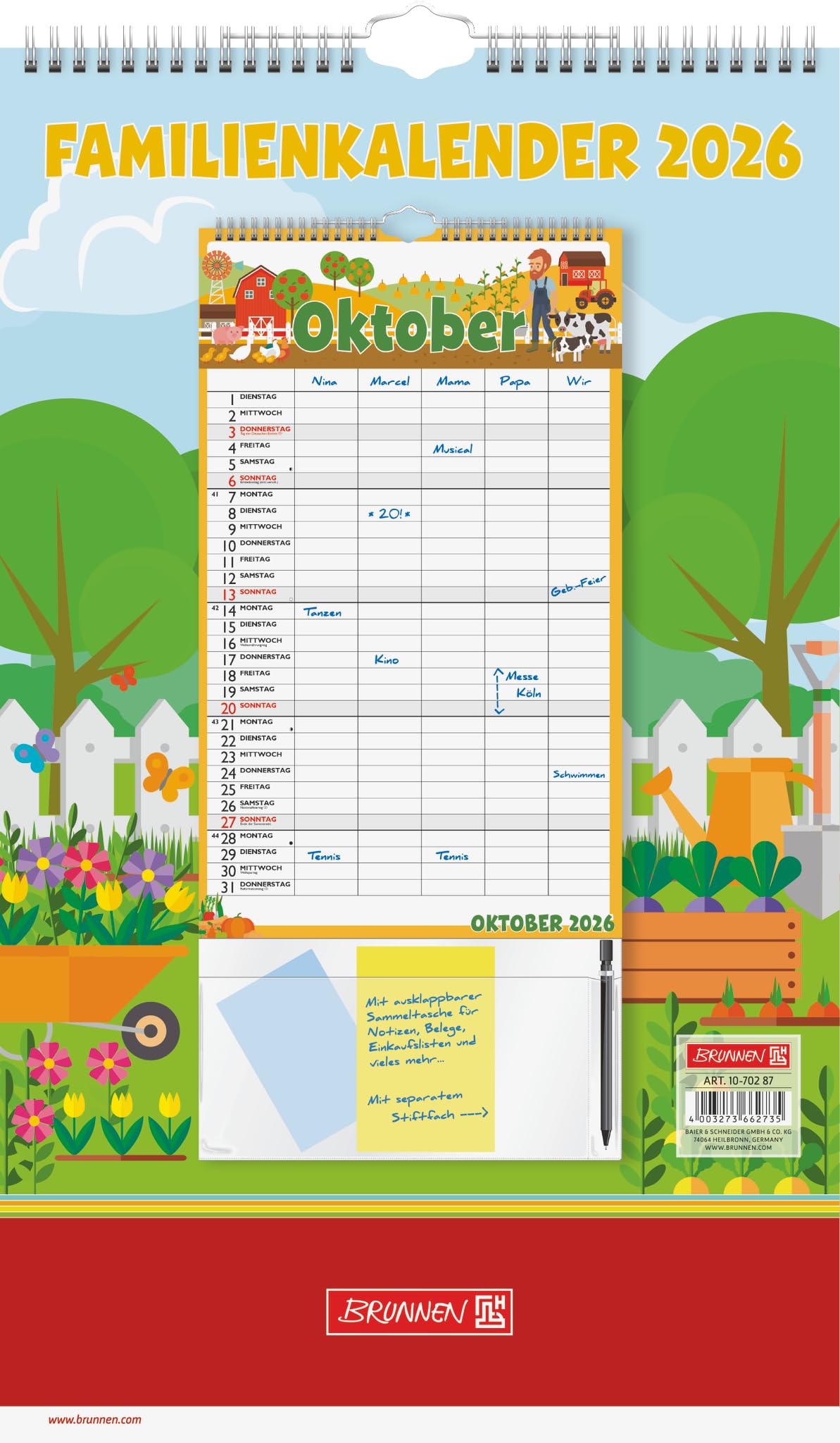 BRUNNEN Family Calendar 2026 "Graphics" | 250 x 415 mm