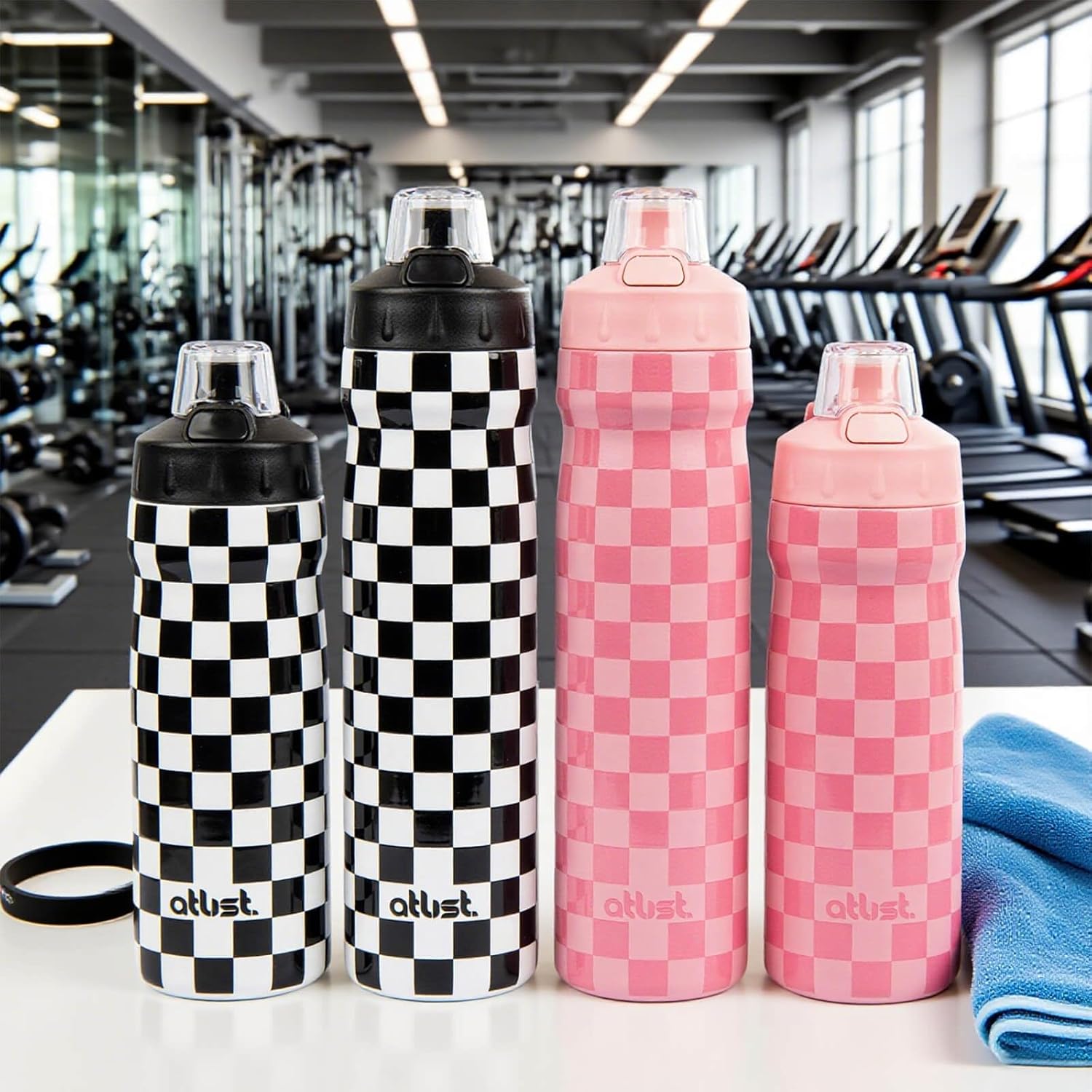 Kids Water Bottle with Straw 18 oz - Stainless Steel Insulated Tumbler for Gym & Bike (Fits Holders) - Leak Proof Pop-Up Lid, 2-in-1 Sip or Chug, Handle & Cute Pink Checkered Print - Image 7