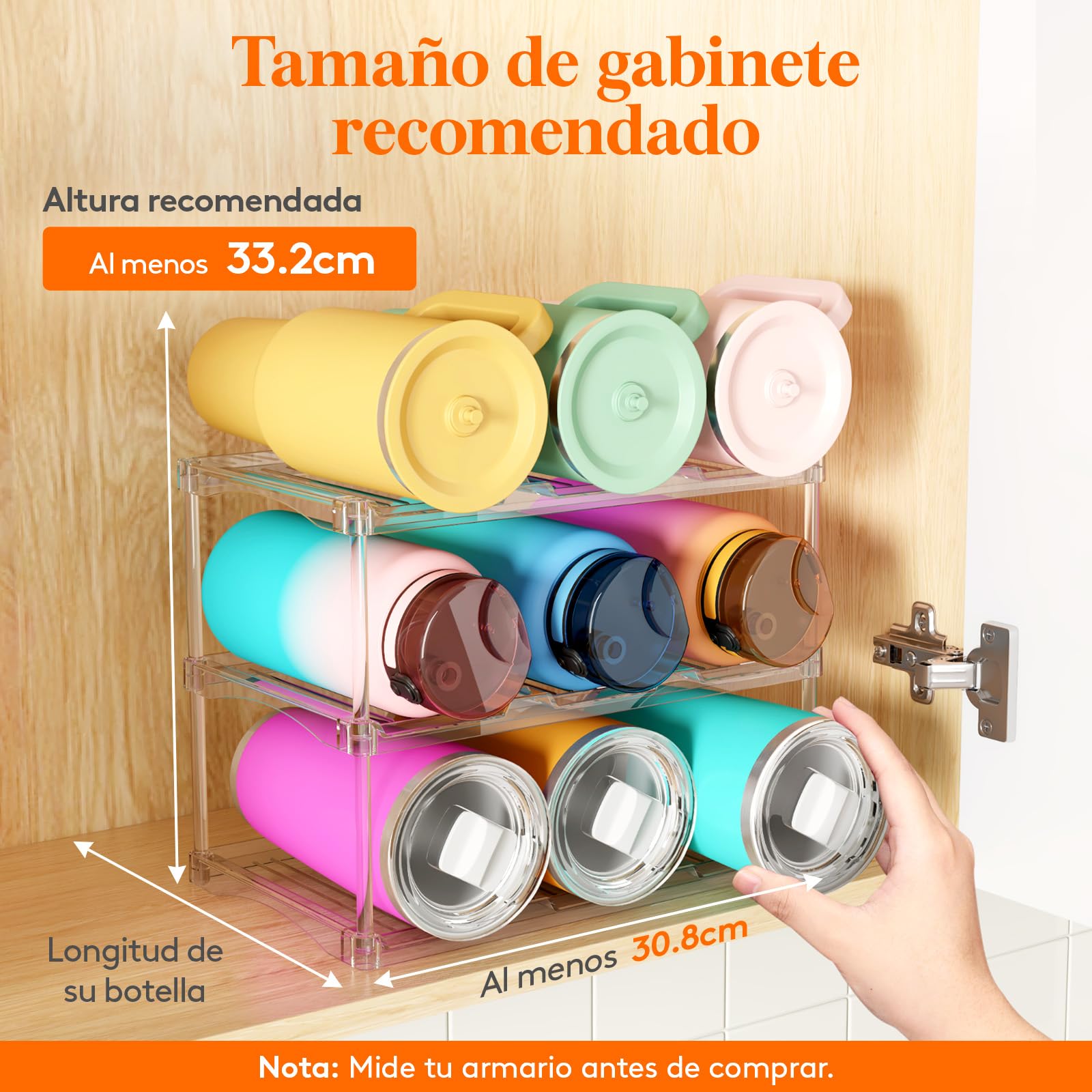 Lifewit Organizador Apilable para Botellas de Agua para Armarios, Congeladores, Despensas, Botellero de Plástico para Encimeras de Cocina, Escritorios, 3 Pisos para 9 Botellas