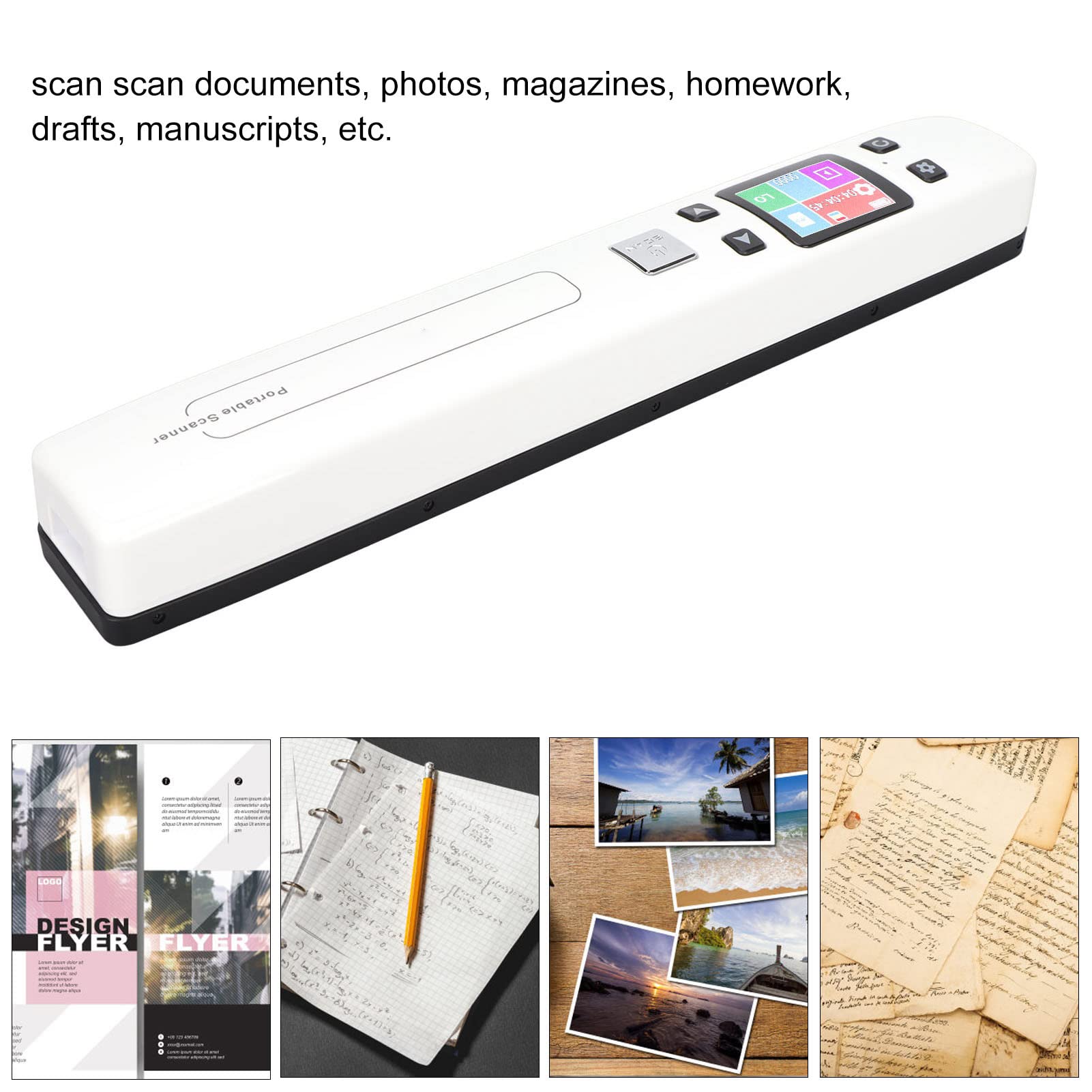 Yunseity Escáner Portátil, Escáner de Mano a Color, Escáner de Documentos WiFi, Escaneo de 1 Clic a PDF/JPEG, Compatible con OCR, para Windows, OS X, iOS, Android(Blanco)
