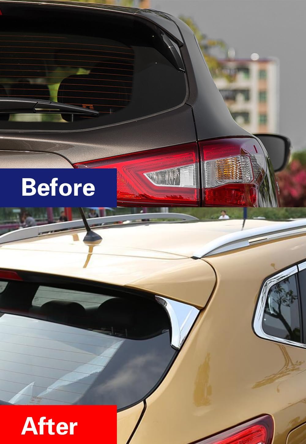 Auto Accessories Fit for Nissan Rogue Sport 2017-2019Car Rear Window Windshield Protector (Chrome Silver) ABS 2PCS