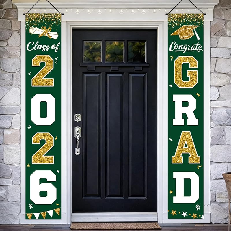 Graduation Decorations 2026 Porch Banner, Graduation Banner Class of 2026, Green Congrats Grad Decorations for Door and Porch Party Supplies