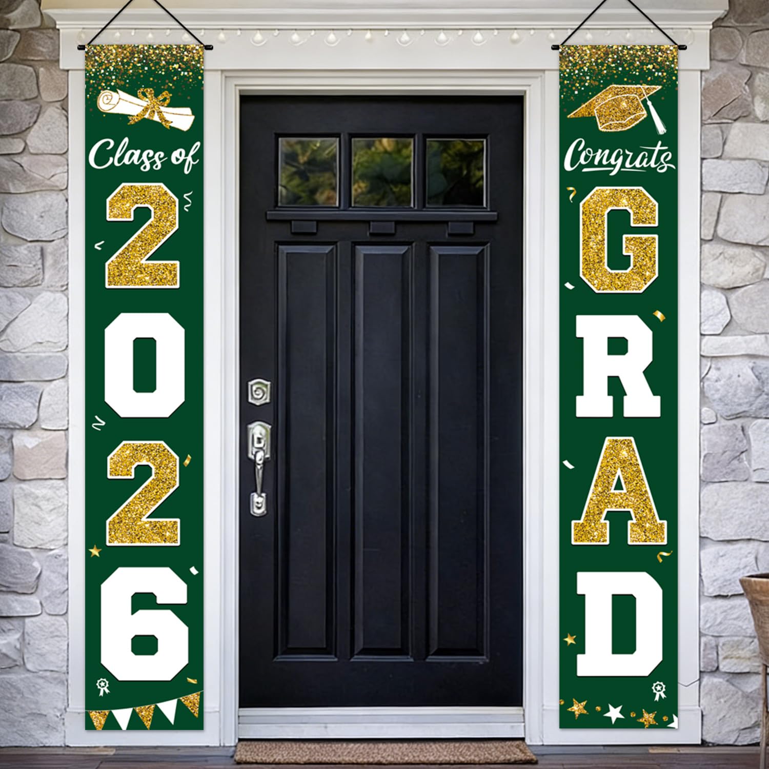 Graduation Decorations 2026 Porch Banner, Graduation Banner Class of 2026, Green Congrats Grad Decorations for Door and Porch Party Supplies