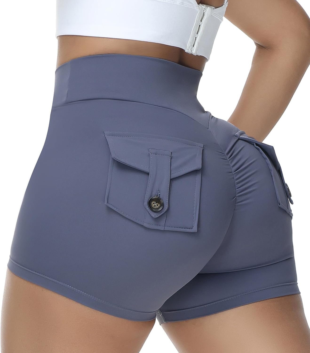 Booty Shorts for Women Scrunch Butt Shorts with Pocket Cargo Workout Biker Gym Bottoms