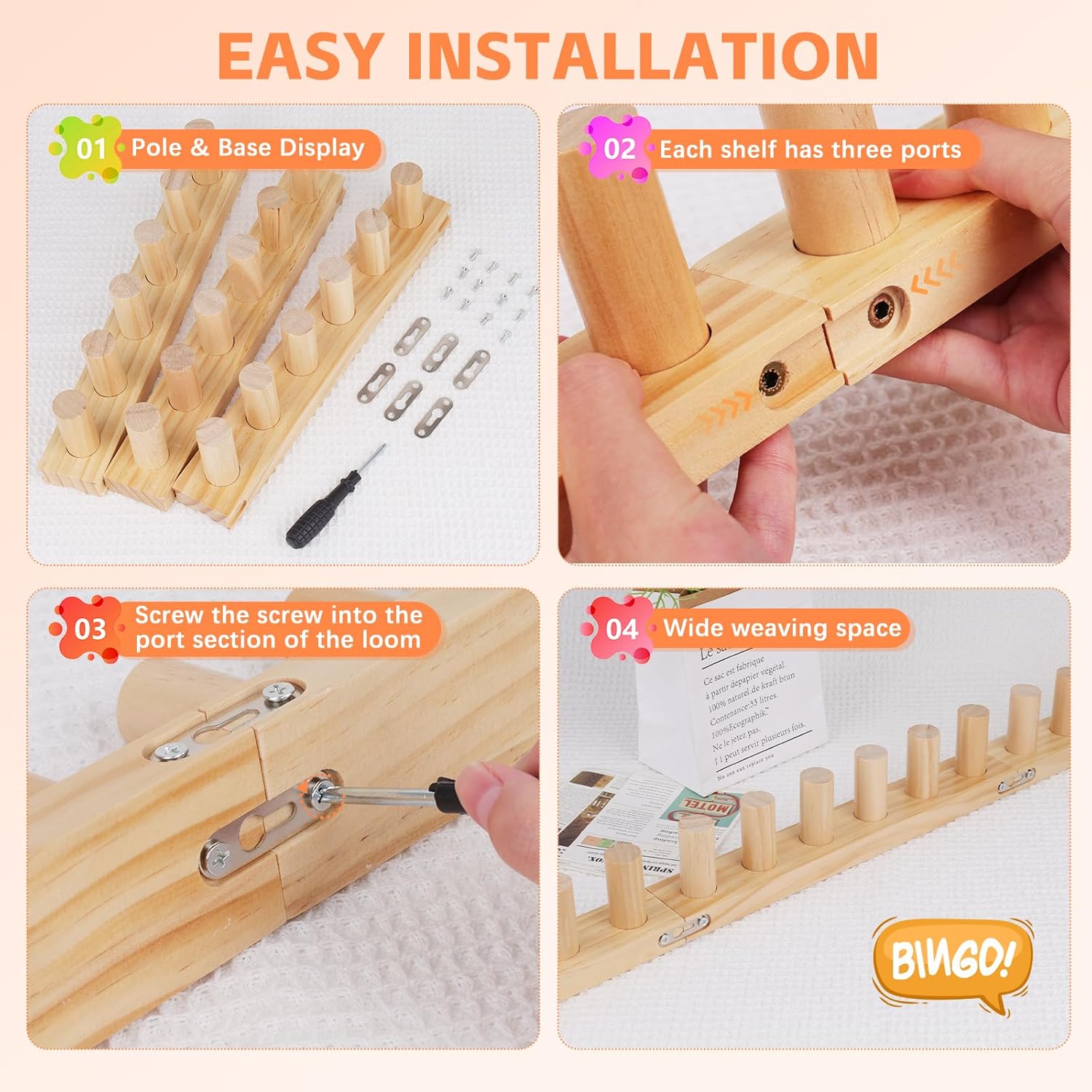 Reessy Chunky Knitting Blanket Loom – 40” Wooden Knitting Loom Kit for Chunky Yarn with Assembly Tools Included – 3-in-1 Knitting Loom for Blankets, Afghans, Throws, Thick Yarn
