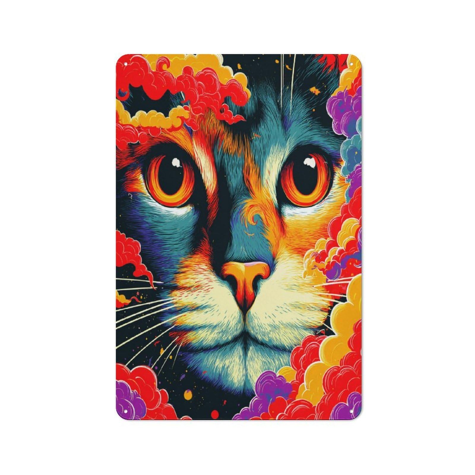 Junmoney Colorful Cat Dreamscape 30X20cm Retro Metal Plaque With For Kitchen Or Home Bar, For Garage, Workshop And Man Cave Decoration
