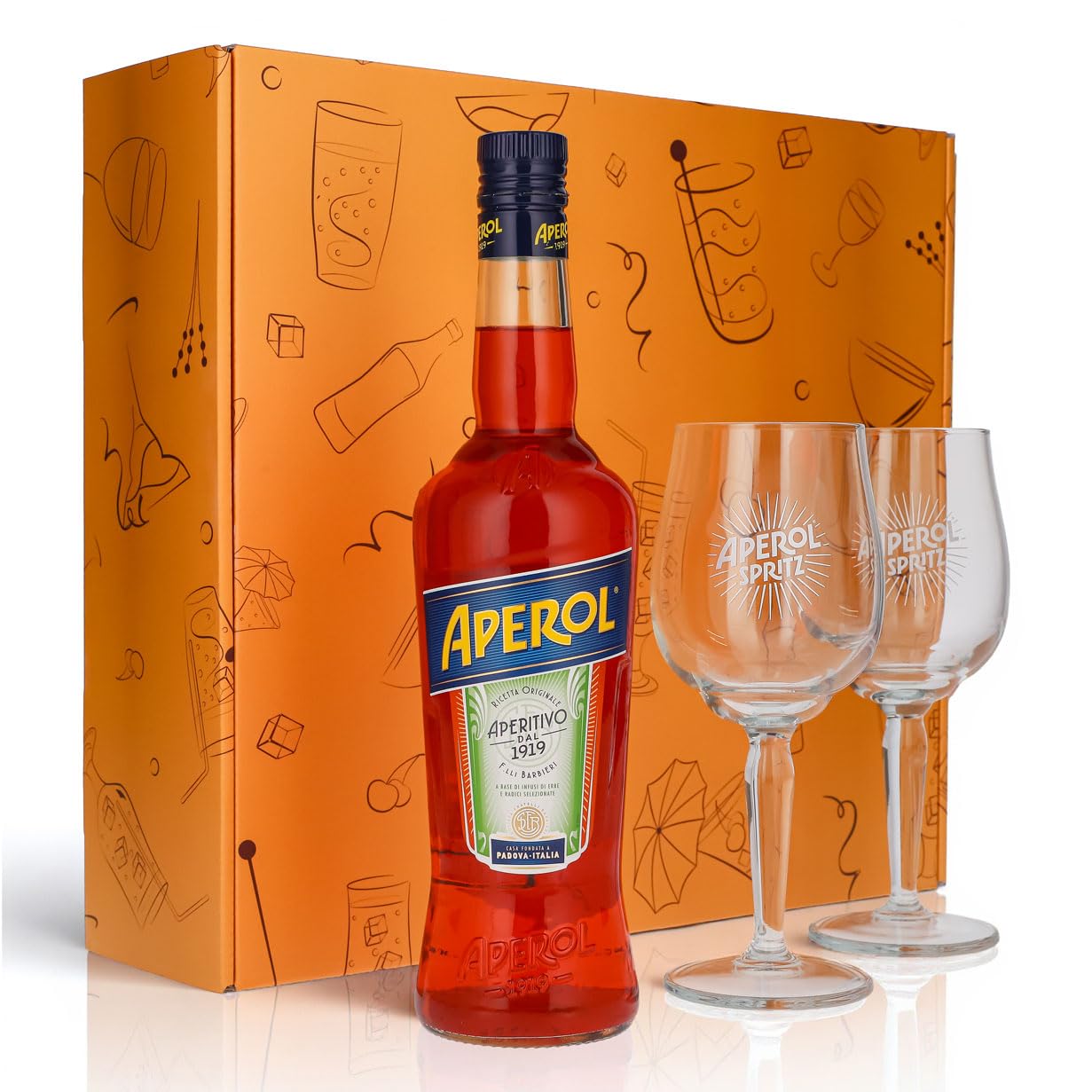 Sipply Geschenkset 3-teilig mit 2 Signature Spritz Gläser und 1 Flasche Aperol Spritz 0,7l 11% Vol. | mit Geschenkverpackung: Orange | Geschenk für Frauen Männer Papa Freundin zu Weihnachten Ostern