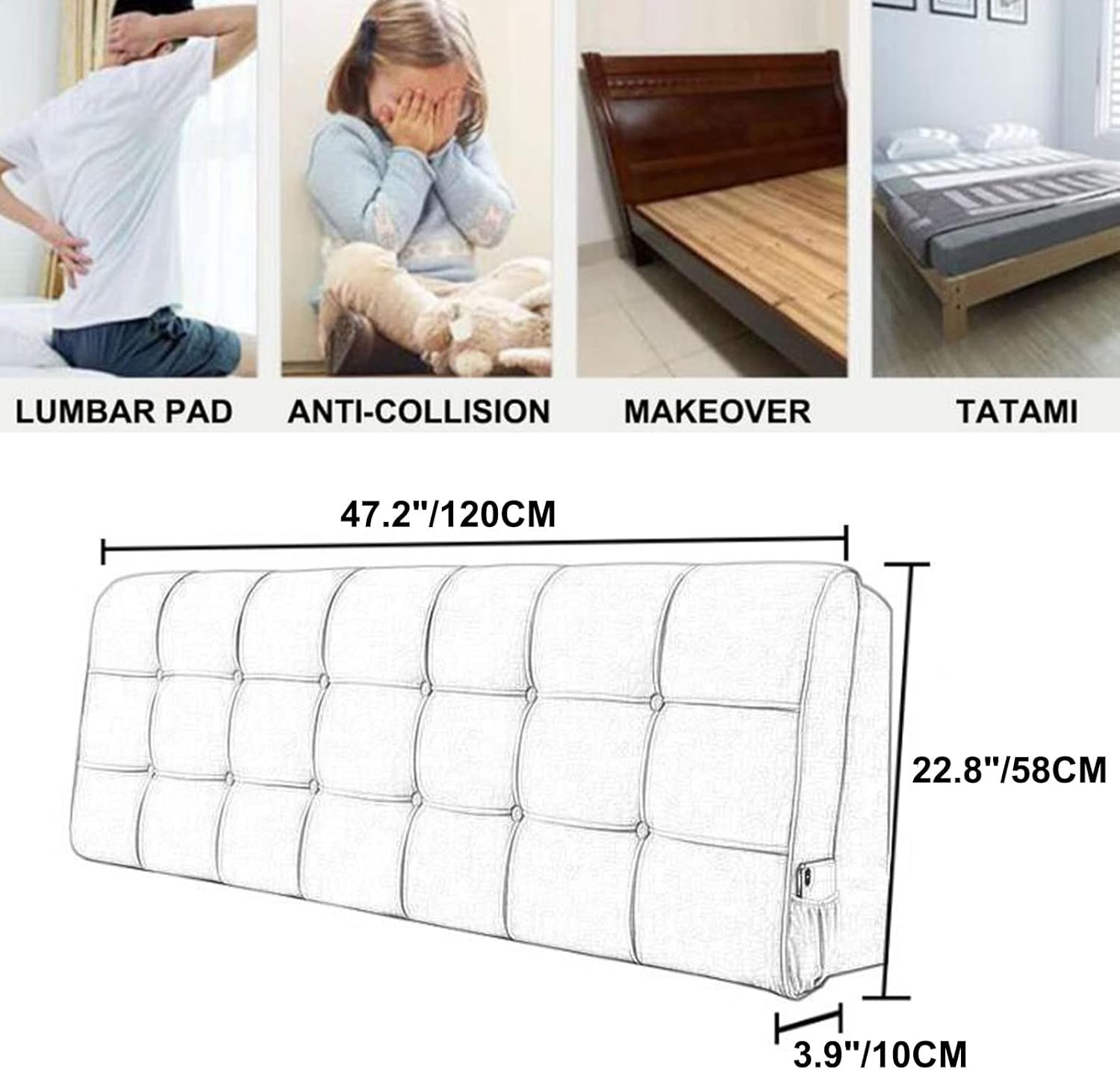 Large Rectangular Wedge Headboard Cushion Reading Wedge Pillow,Headboard Pillow Bolster Cushion for Sofa Bed Headboard with Removable Cover,Gray,47.2"/120cm(Full)