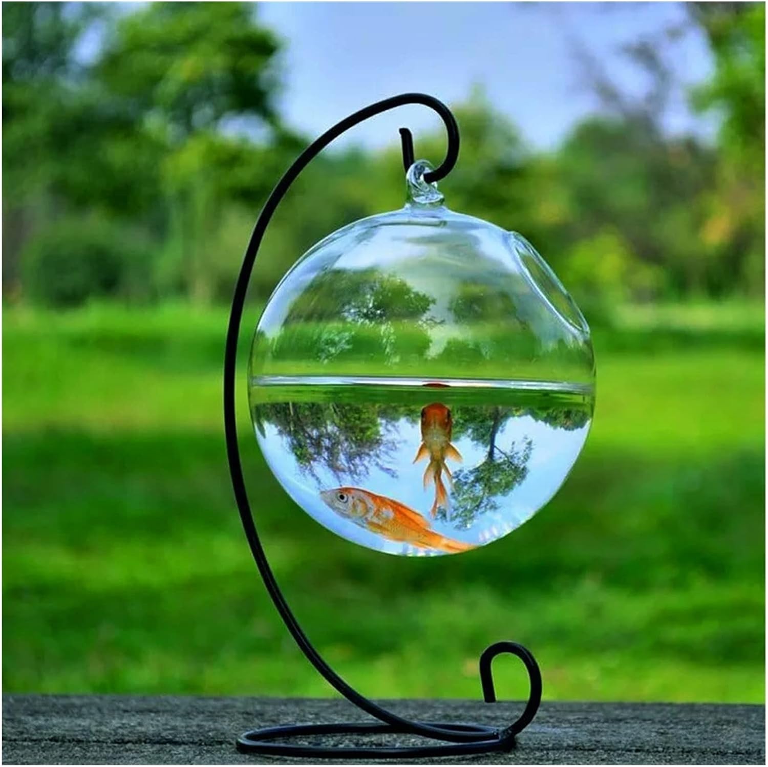 Fish Tabk Round Hanging Glass Aquarium Fish Bowl Fishbowl Flower Plant Vase with Height Rack Holder Home Decor Cool Fish Tank,B