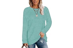 S-2XL Womens Lightweight Crewneck Sweaters Solid Color Casual Long Sleeve Shirts for Plus Size