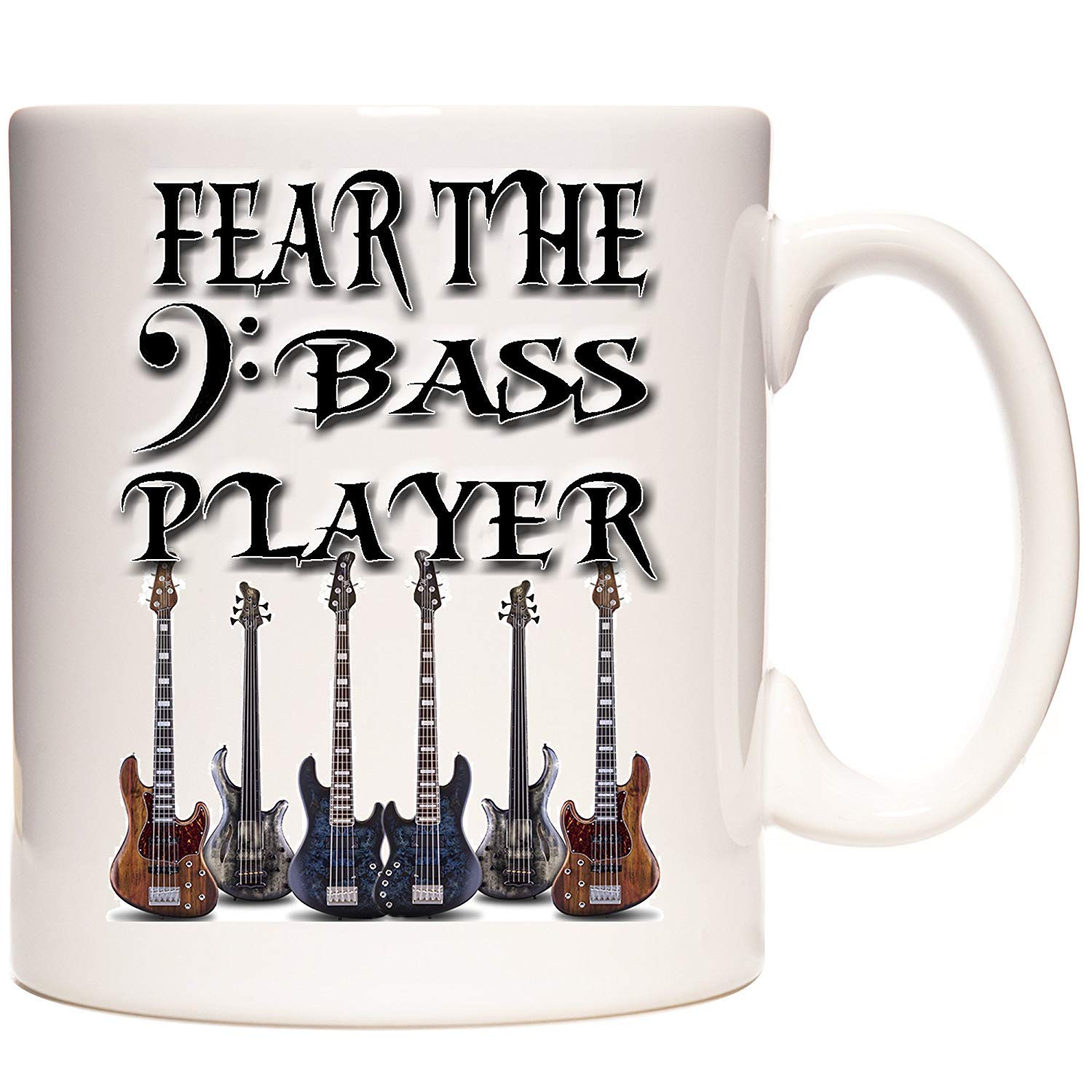 KAZMUGZ Bass Guitar Mug, Fear The Bass Player, 11oz Ceramic Mug for Guitarists Everywhere. Bass Guitar Gifts