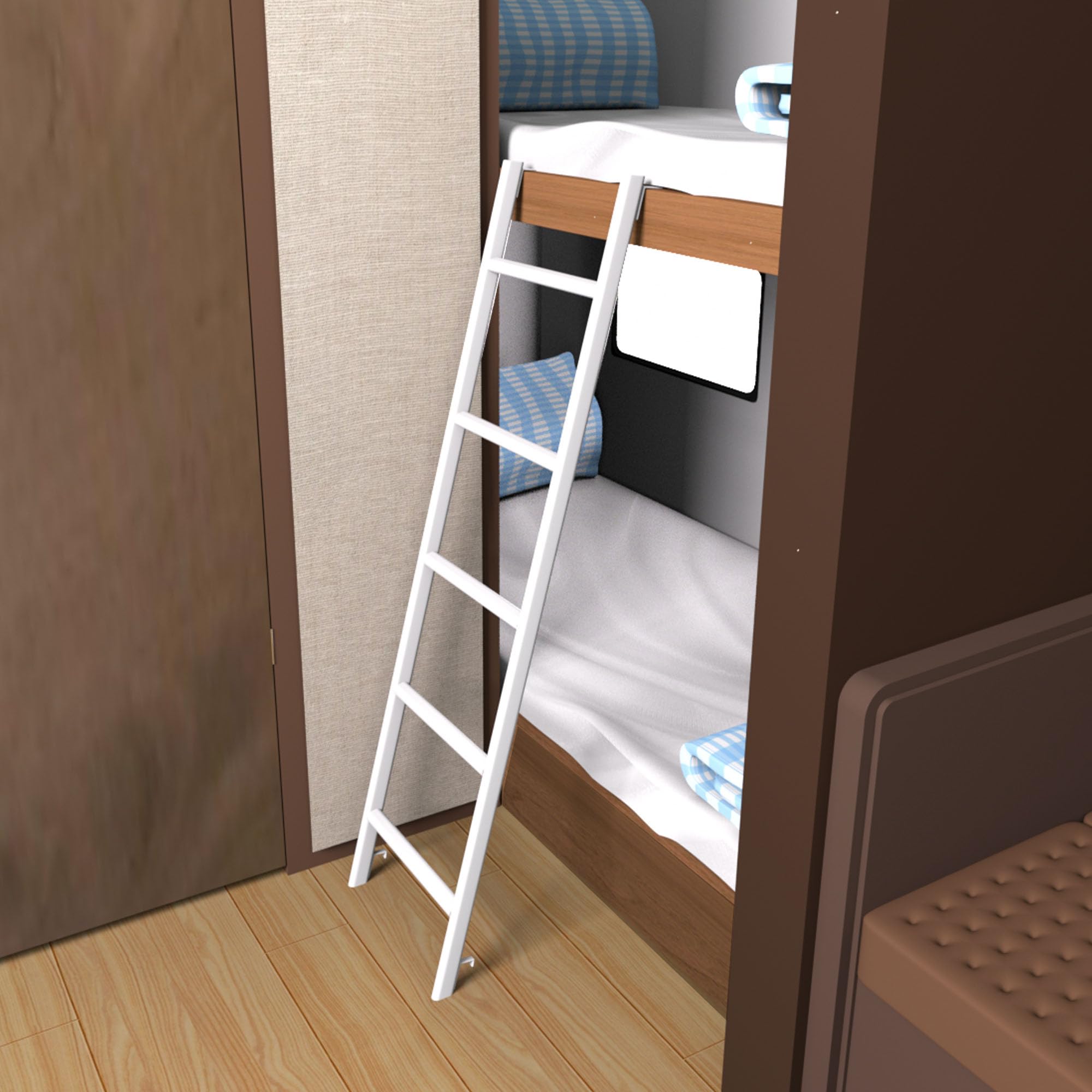 Treppe Hochbett Leiter 127/140/152/168 cm, Wohnmobil-Etagenbettleiter mit 4 Haken und Fußkappen, Metall-Twinbett Trittleiter für Zuhause, Wohnheim, Belastbarkeit 150 kg (152cm, Weiß)