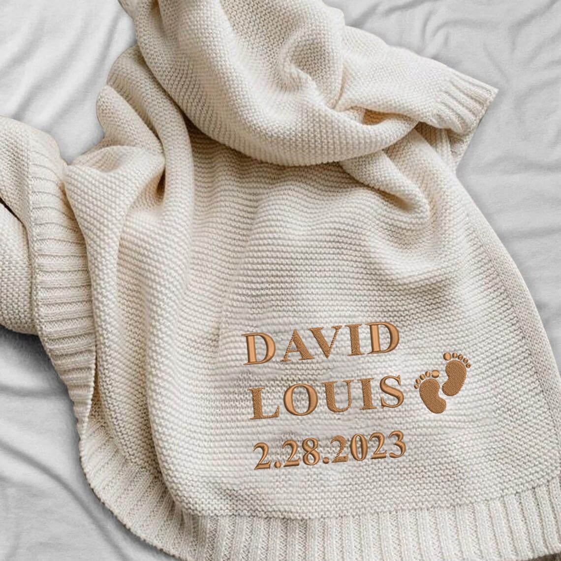 LOVELYPOD Personalized Baby Girl Knit Blanket, Cotton Knit Stroller, Custom Embroidered with Name and Icon, 30x40in Nursery Blanket Gifts for Newborn Baby Girl, Newborn Holiday Shower Gift