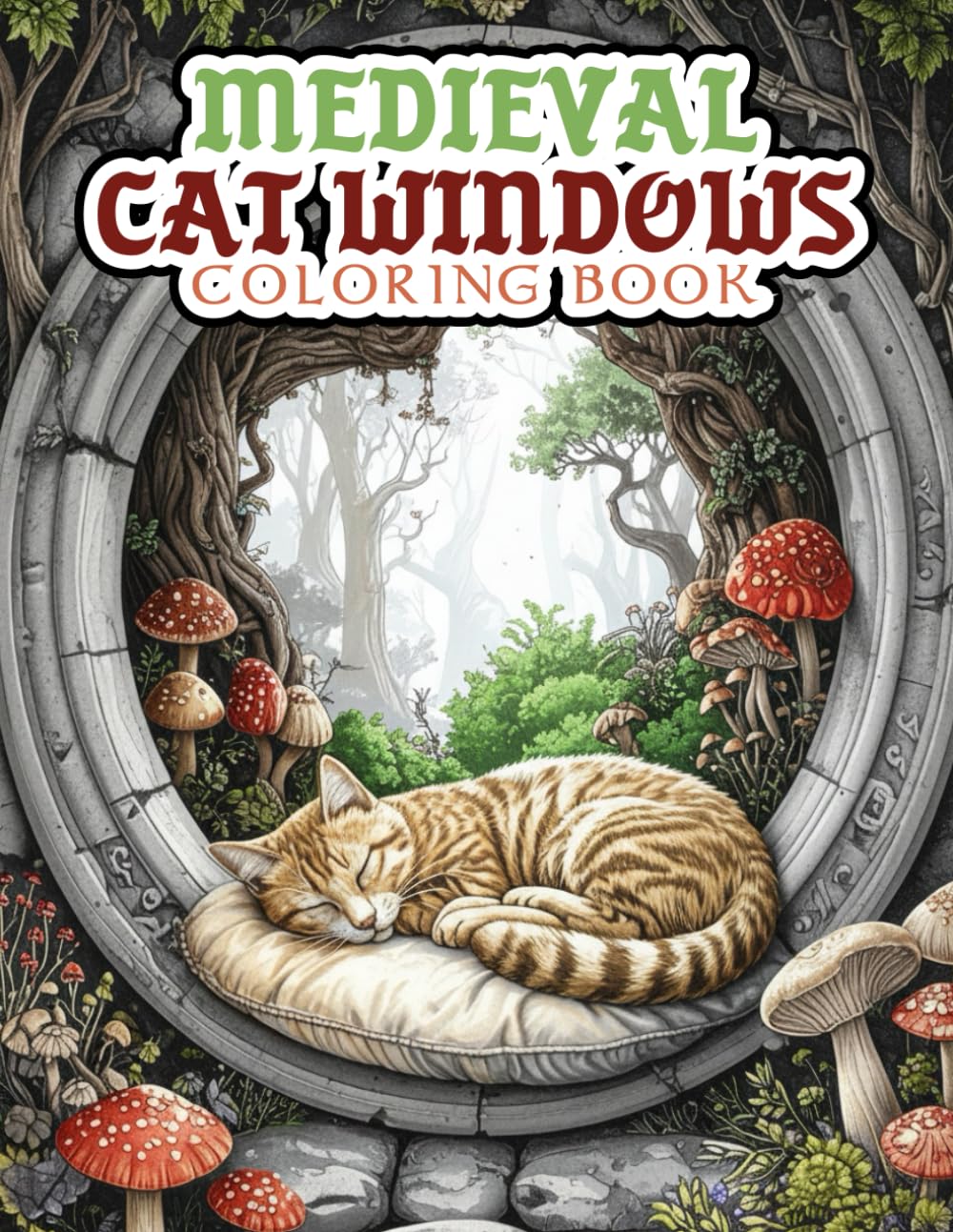 Adult Coloring Book for Cat Lovers: Coloring Book featuring Sleeping Cats & Medieval Windows | 8.5x11 Inches, 80 pages | 40 Coloring Pages perfect for Relaxation and Creative Stress Relief