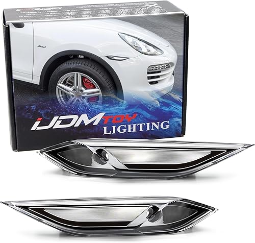 iJDMTOY Lente transparente europeacarcasa reflectante cromada para parachoques delantero, compatible con 2011-14 Pre-LCI Porsche Cayenne (958),