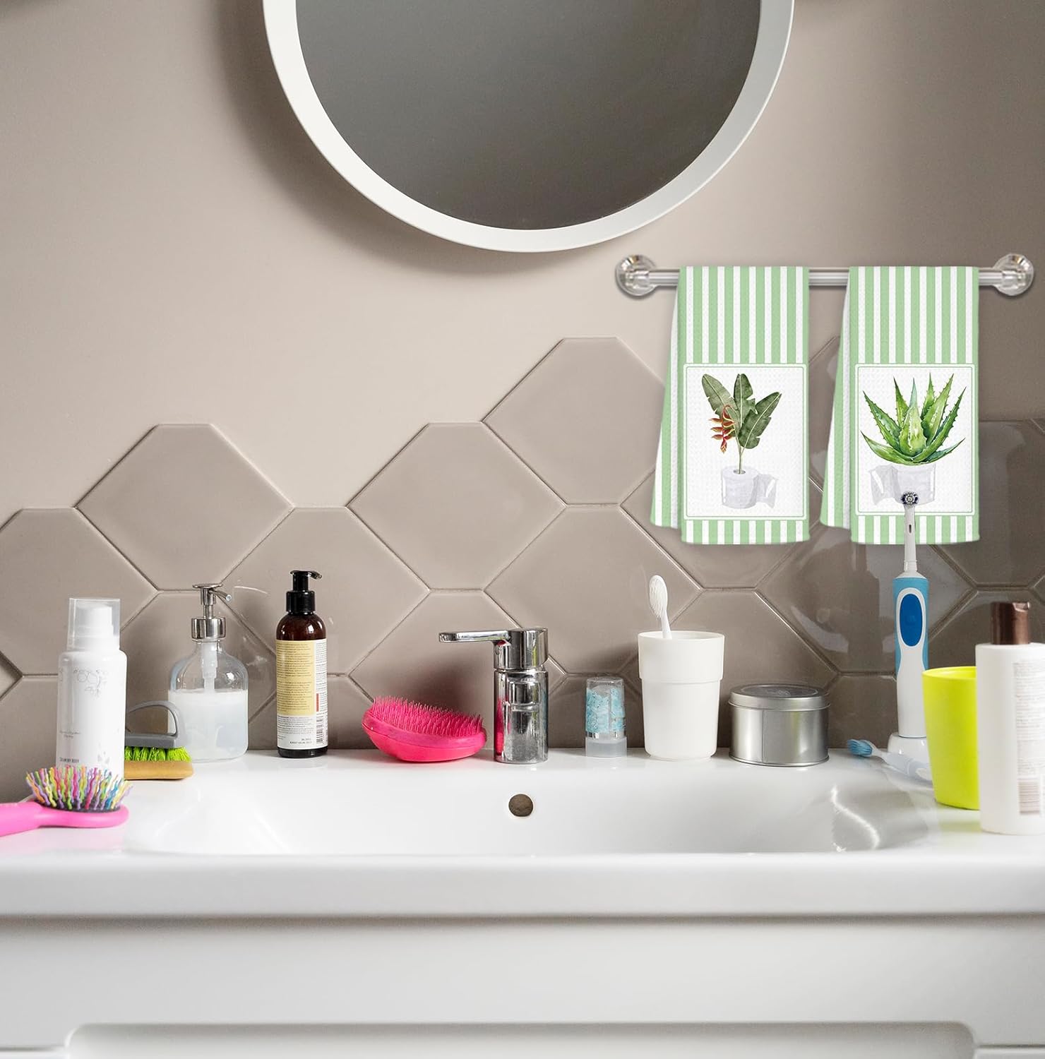 Green Plant Botanical Bathroom Hand Towels Set of 2, Gifts for Plant Lovers, Tropical Aloe Heliconia Hand Towels for Bath Room Washroom Toilet, Bathroom Plants Decor, 16x24 Inch - Image 6