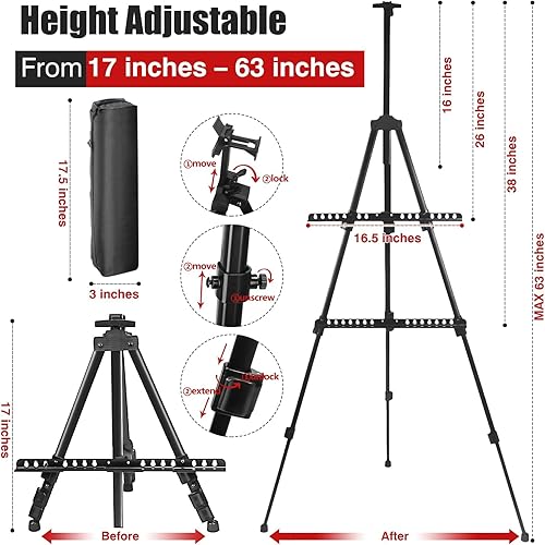 Miniatura 3 de Artist Easel Stand - Metal Tripod Easel for Painting Canvas,Adjustable Height from 17-63 inches,Portable Easel with a bag for Table-top&Floor