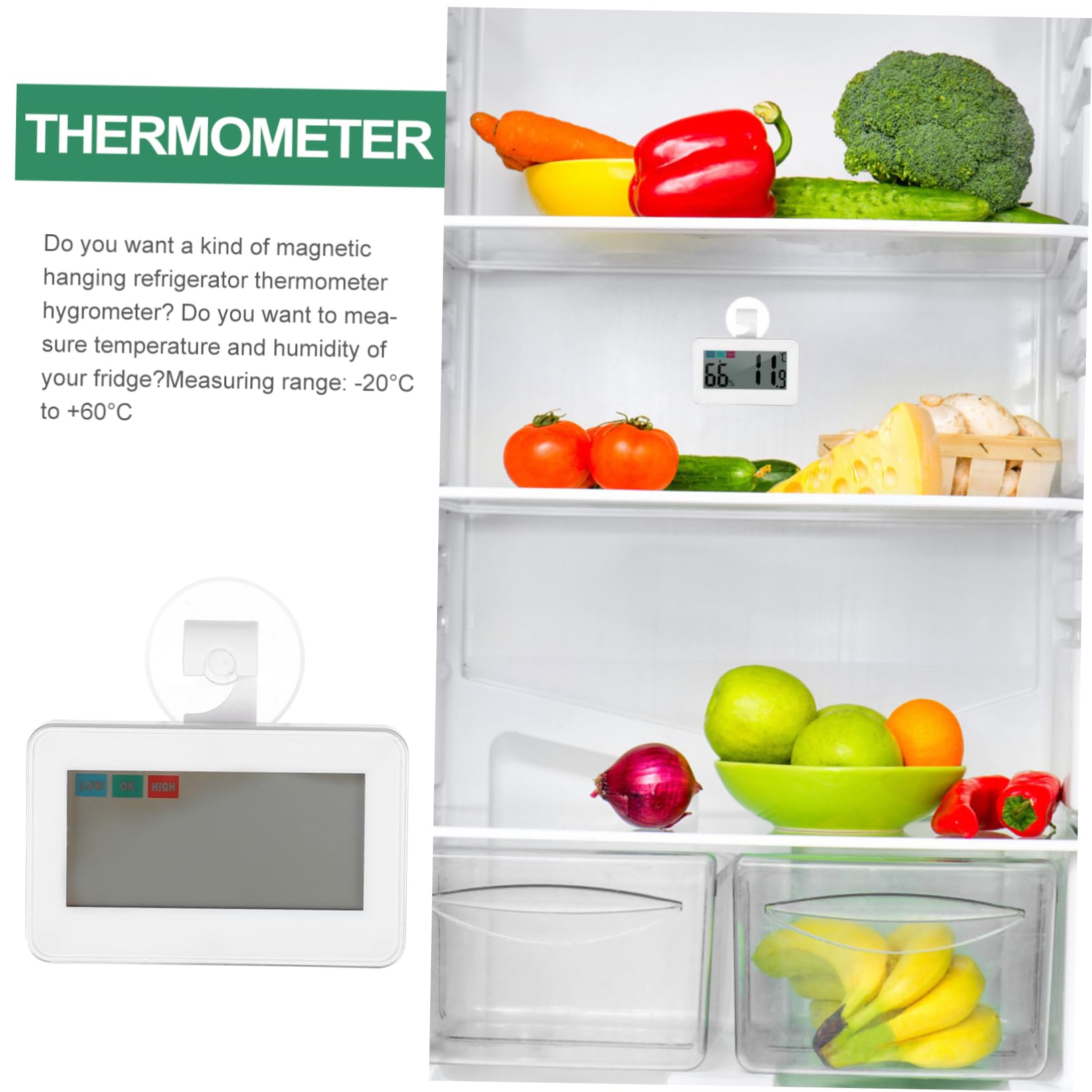 Zerodeko 3pezzi Termometro Igrometro Elettronico Compatto Per Cucina e Frigorifero Misuratore Di Temperatura e Umidità Portatile Con Monitoraggio Reale e Display Per Ambienti Interni Ed