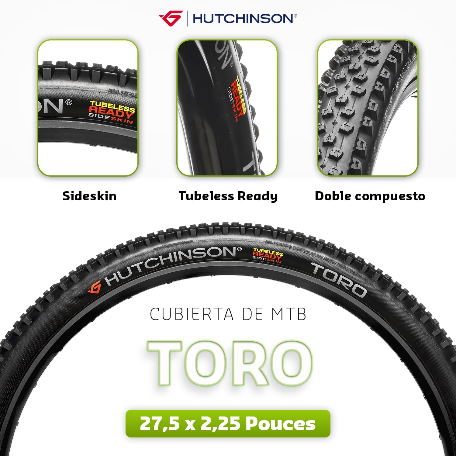 Hutchinson - Toro XC - Cubierta MTB - Cycling - Ideal para terrenos Húmedos y con Barro - Varillas Flexibles - Negro - Tubeless Ready