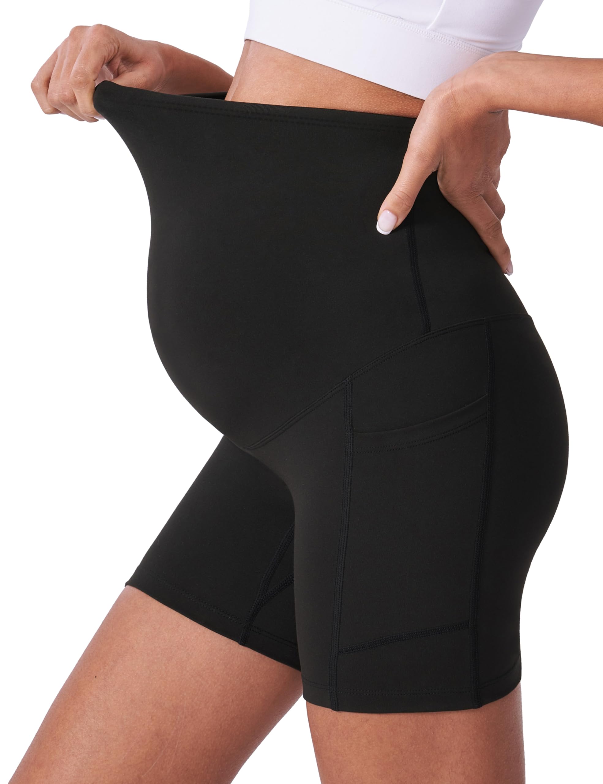 POSHDIVAH Umstands-Shorts für Damen, über dem Bauch, Biker, Workout, Yoga, Aktiv, Sommer, Schwangerschaft, Laufen, kurze Leggings, 13 cm