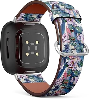 CJBROES Replacement Leather Watch Band, Compatible with Fitbit Versa 3 and Fitbit Sense of Wristband Bracelet Accessory - Watercolor Colorful Bouquet Flower Floral