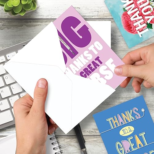 Miniatura 6 de NobleWorks Paquete surtido de 3 tarjetas de felicitación de agradecimiento (enfermera) con sobres (3 diseños, 1 cada uno) Apreciación de la