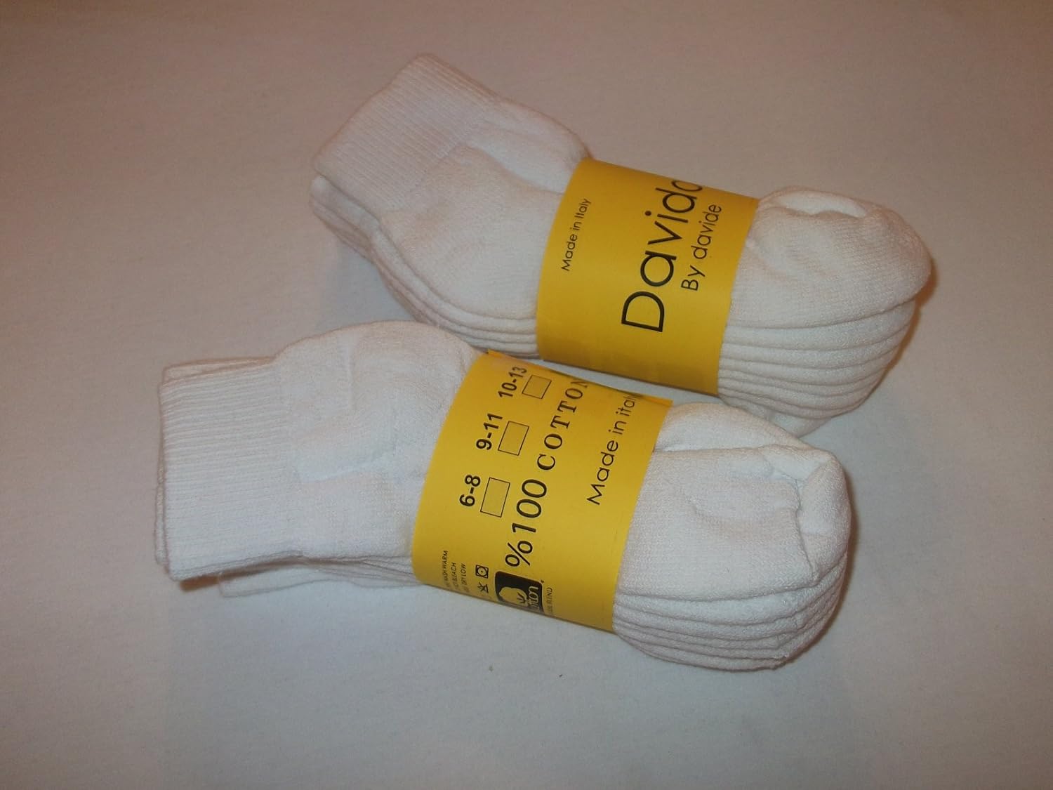 davido Women socks ankle quarter made in Italy 100% cotton 8 pairs white (6-8)