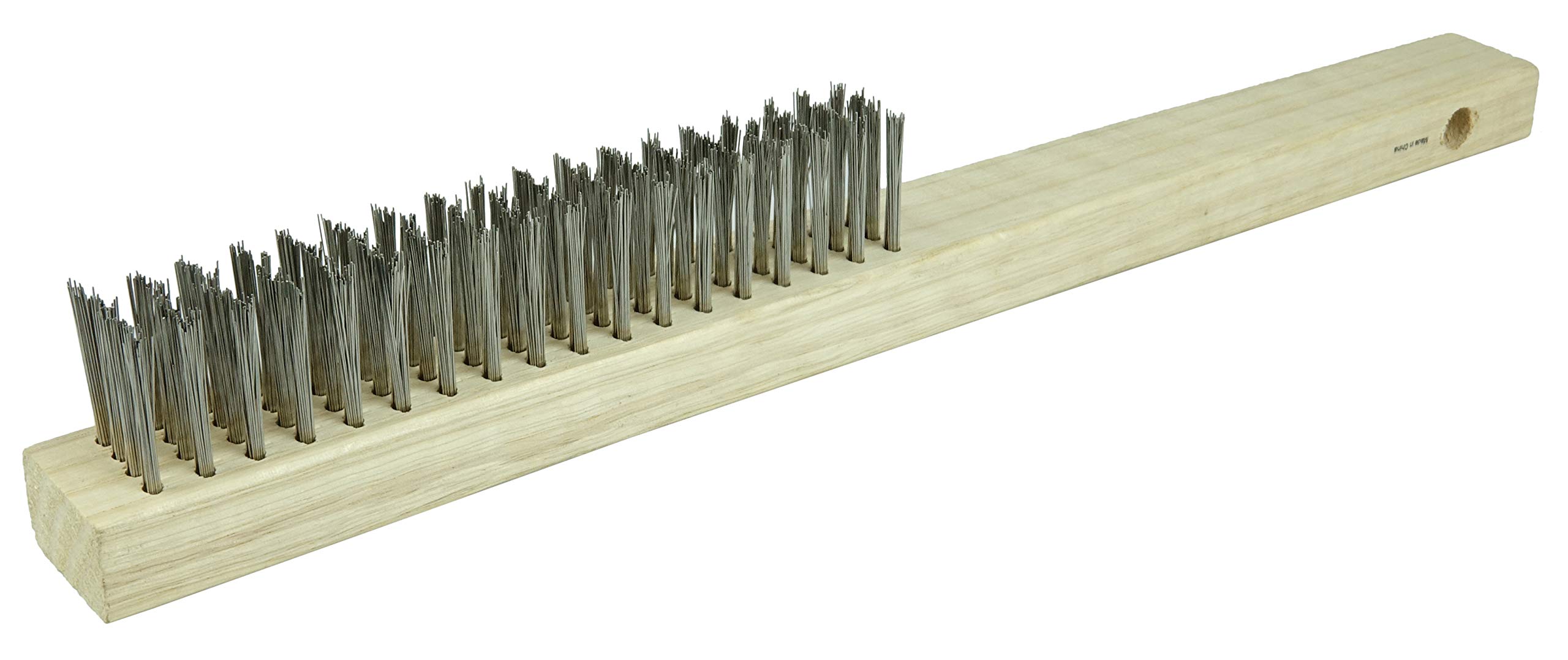 Weiler Small Hand Scratch Brush - 0.006" Stainless Steel Bristles, 7.5" X 0.5" Block, Plastic Handle