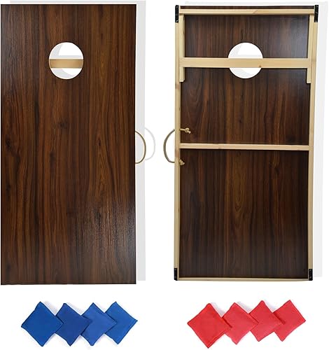 Cornhole Boards Set Regulation Size - 4'x2' Premium Solid Wood Corn Hole Toss Game with 8 Bean Bags,Velcro Design Portable Scratch Resistant Bag