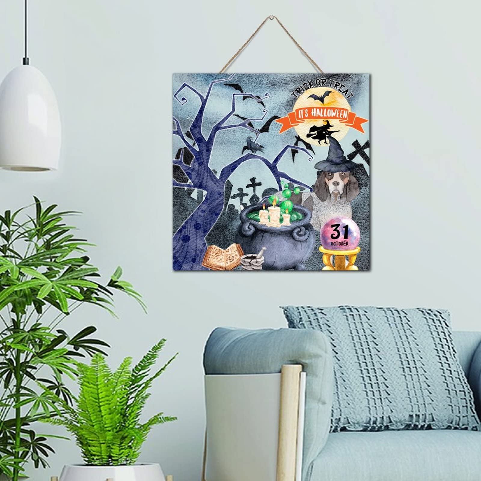 Décoration Trick or Treat pour une chambre d'enfant avec panneau en bois rustique