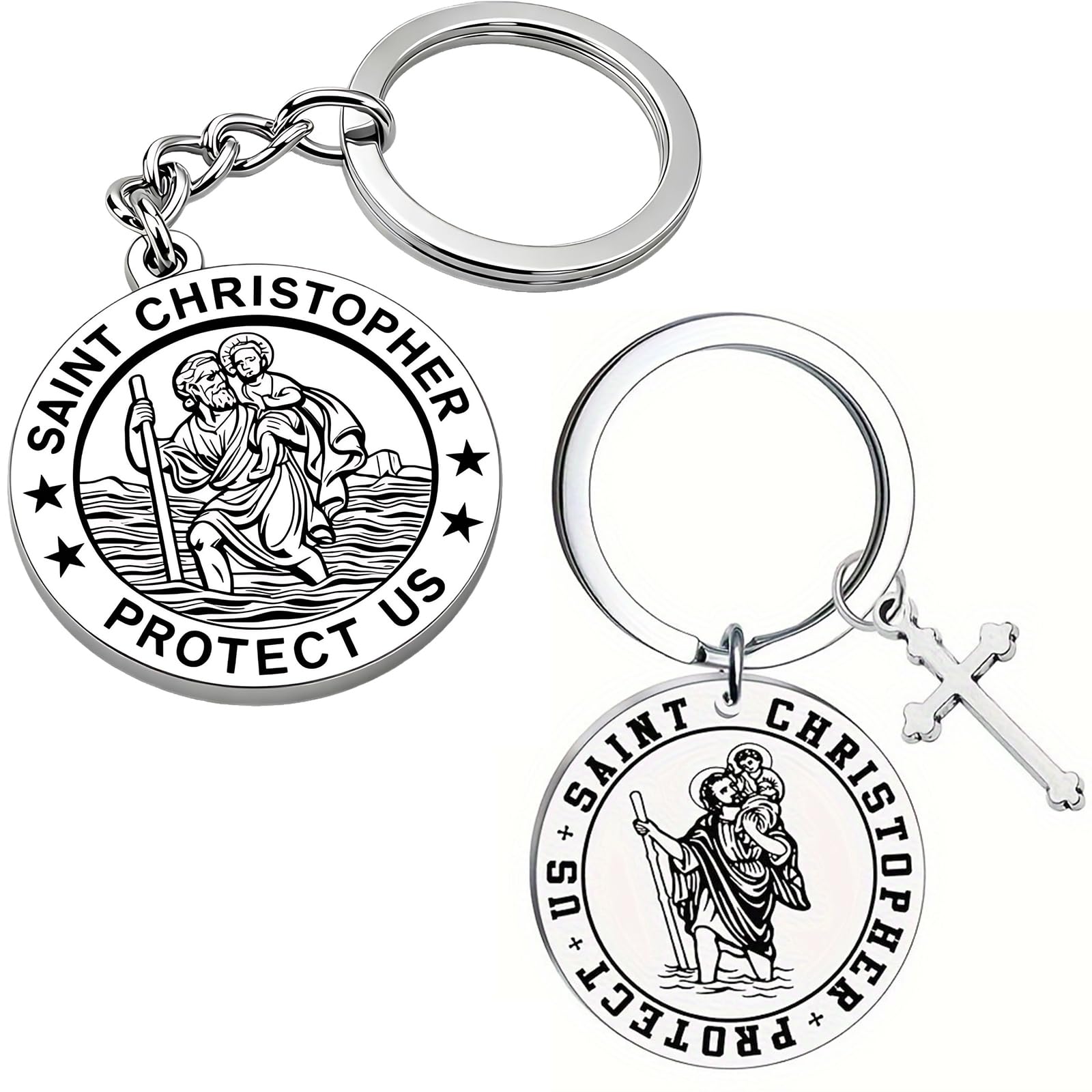 Wangqiuqiu Men's Multicolour 2Pcs St Christopher, St Christopher Keyring,For Or Wo Saint Christopher Keychain Token Medal New Car Gifts And Accessories For Safe Travels Saftey And Protection,Good Luck, Gifts For Friends, F