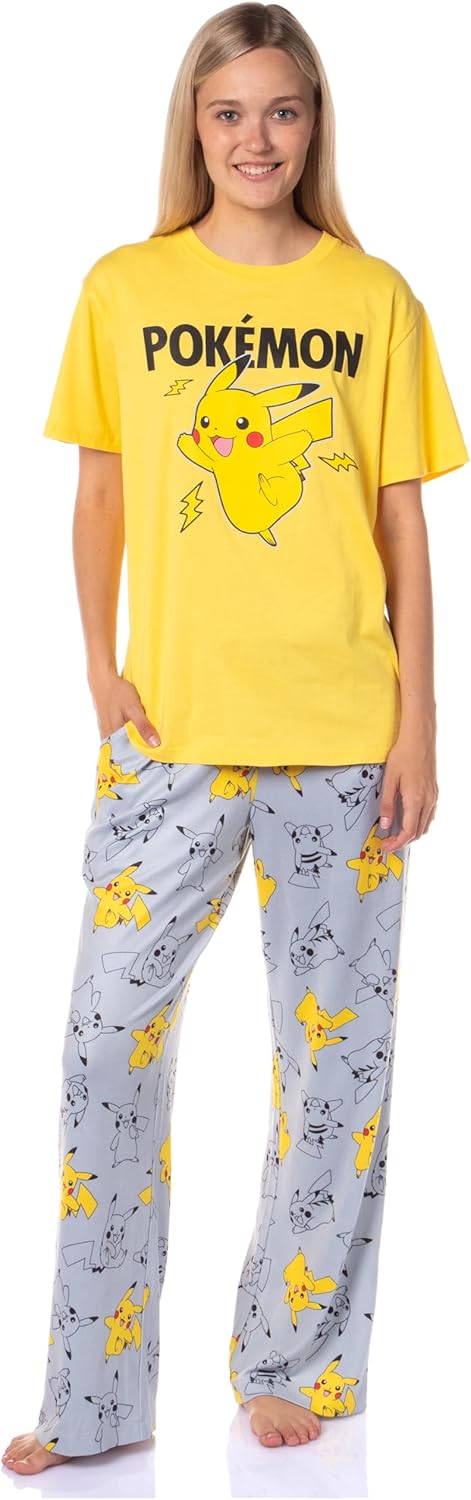 Pokemon Women's Pikachu Bolts 2 Piece Shirt and Pant Combo Adult Pajama Lounge Set
